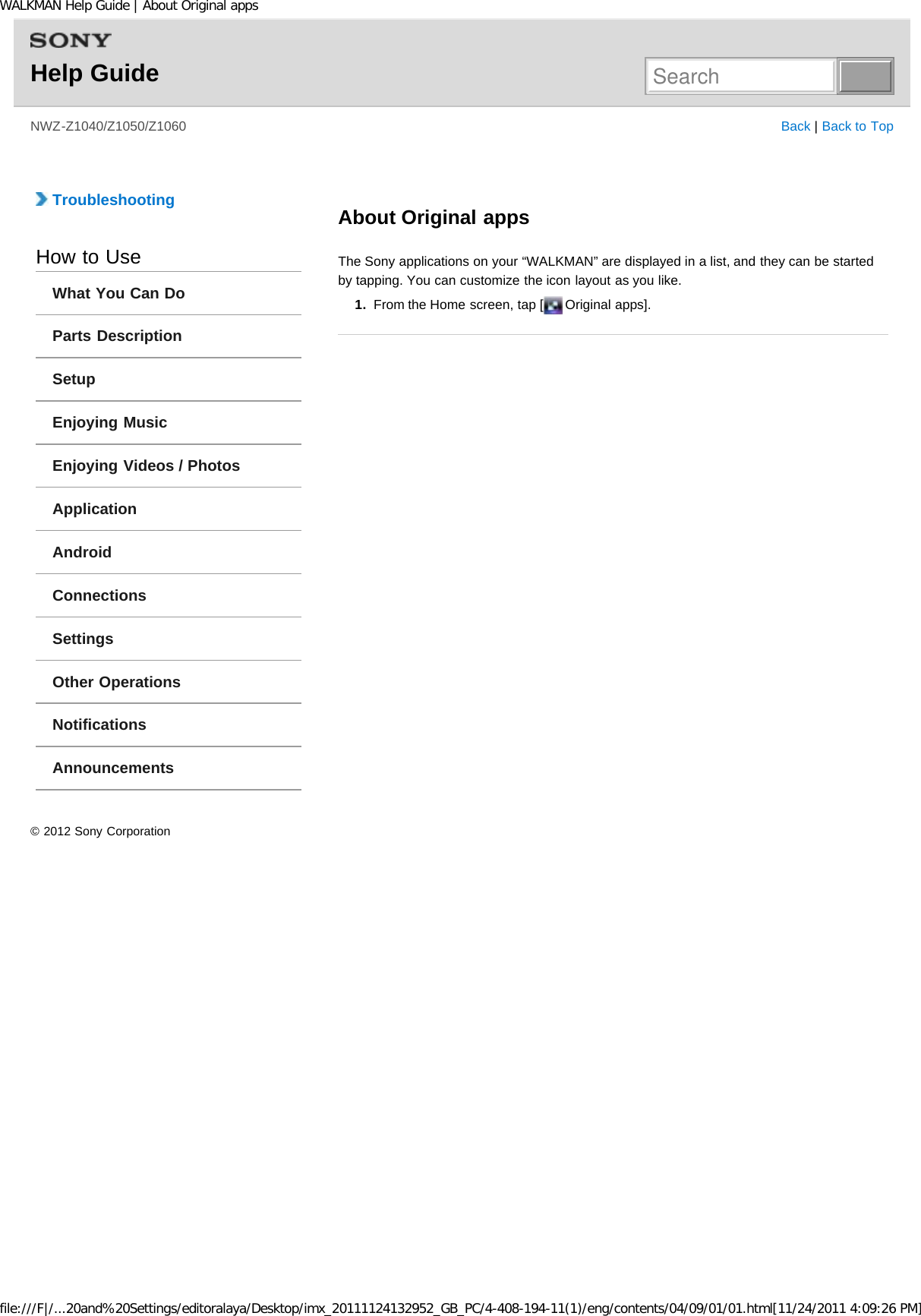 Page 217 of Sony NWZZ1000 Digital Media Player User Manual WALKMAN Help Guide   Top page