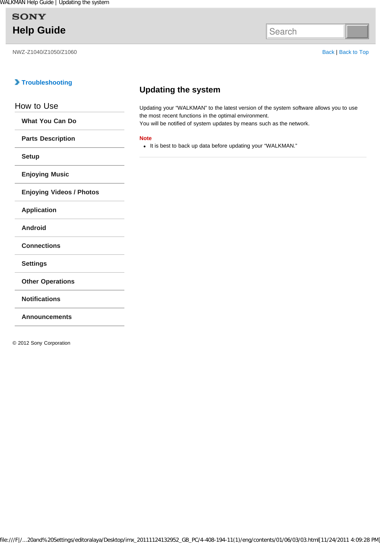 Page 219 of Sony NWZZ1000 Digital Media Player User Manual WALKMAN Help Guide   Top page