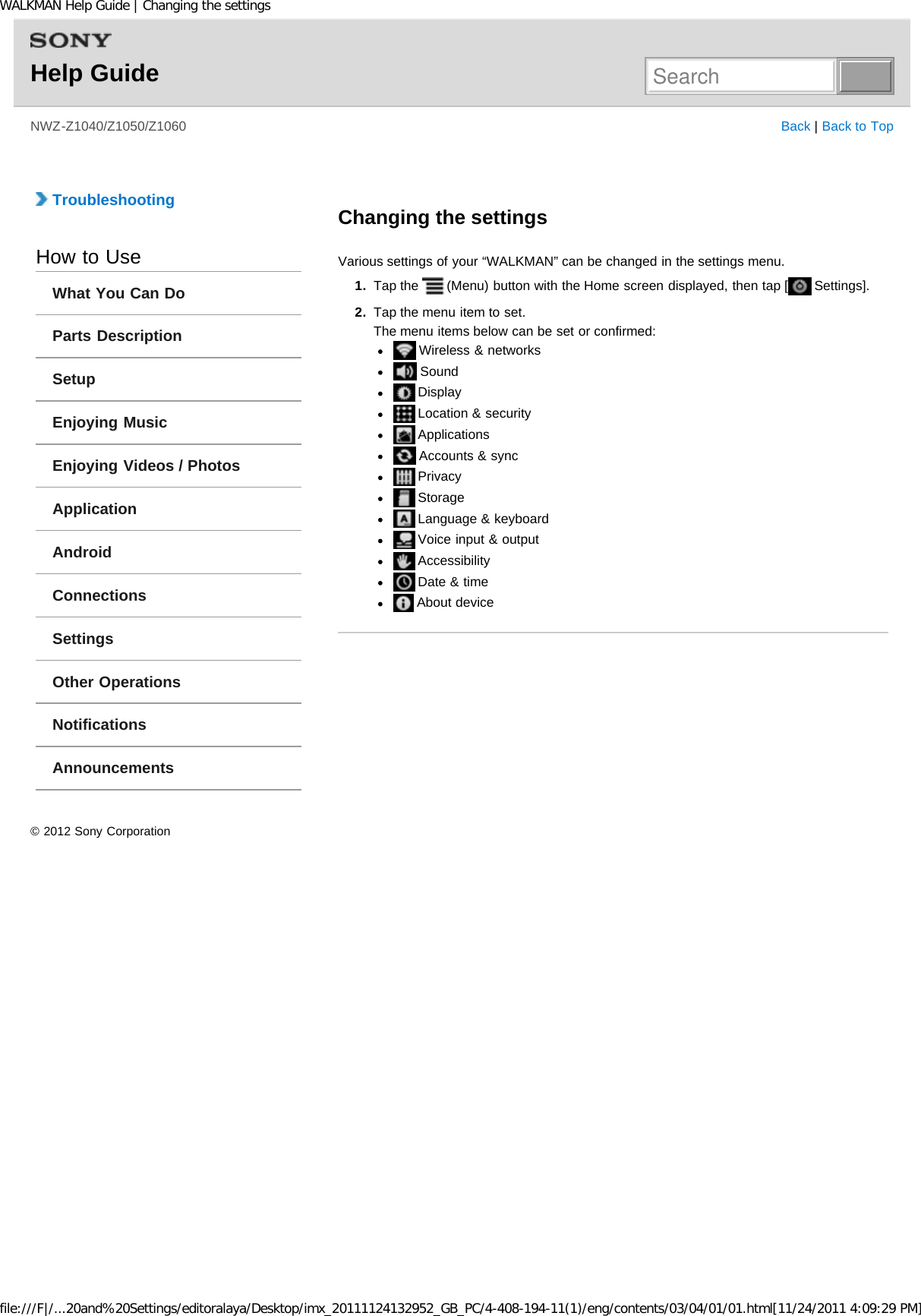 Page 220 of Sony NWZZ1000 Digital Media Player User Manual WALKMAN Help Guide   Top page