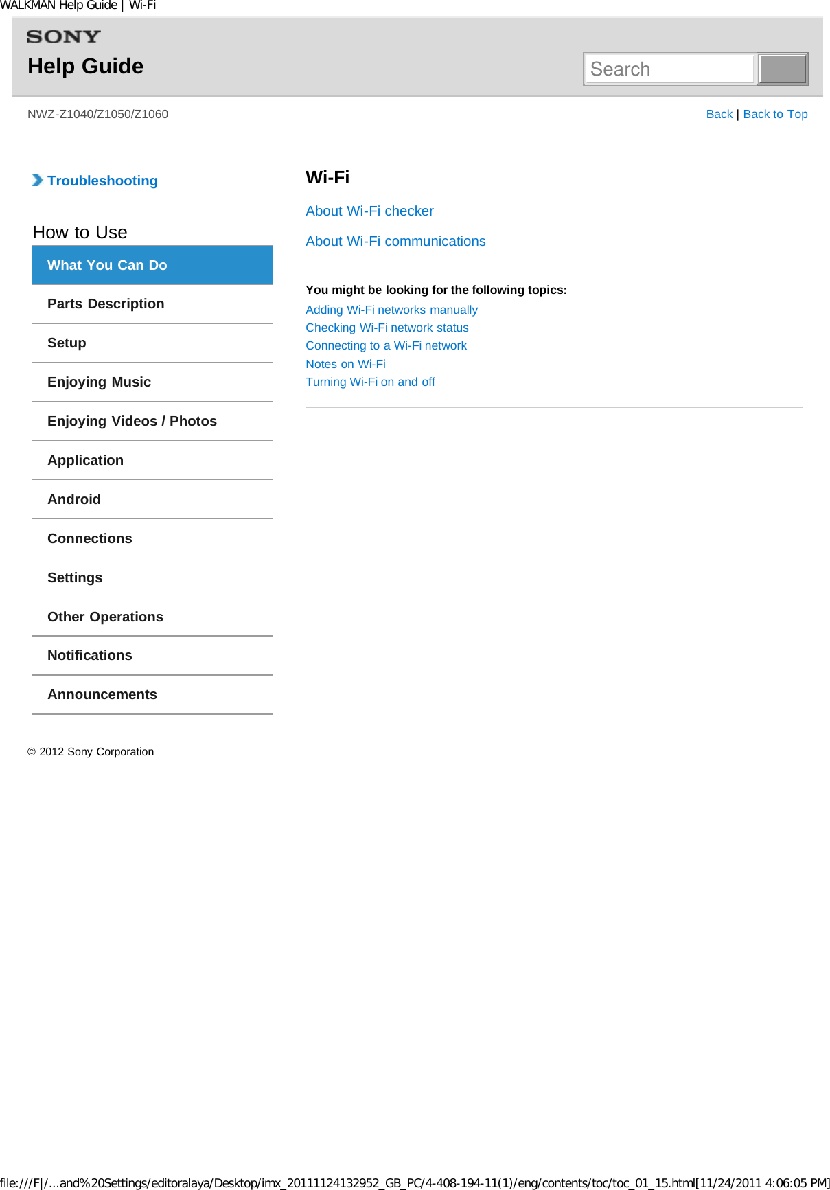 Page 23 of Sony NWZZ1000 Digital Media Player User Manual WALKMAN Help Guide   Top page