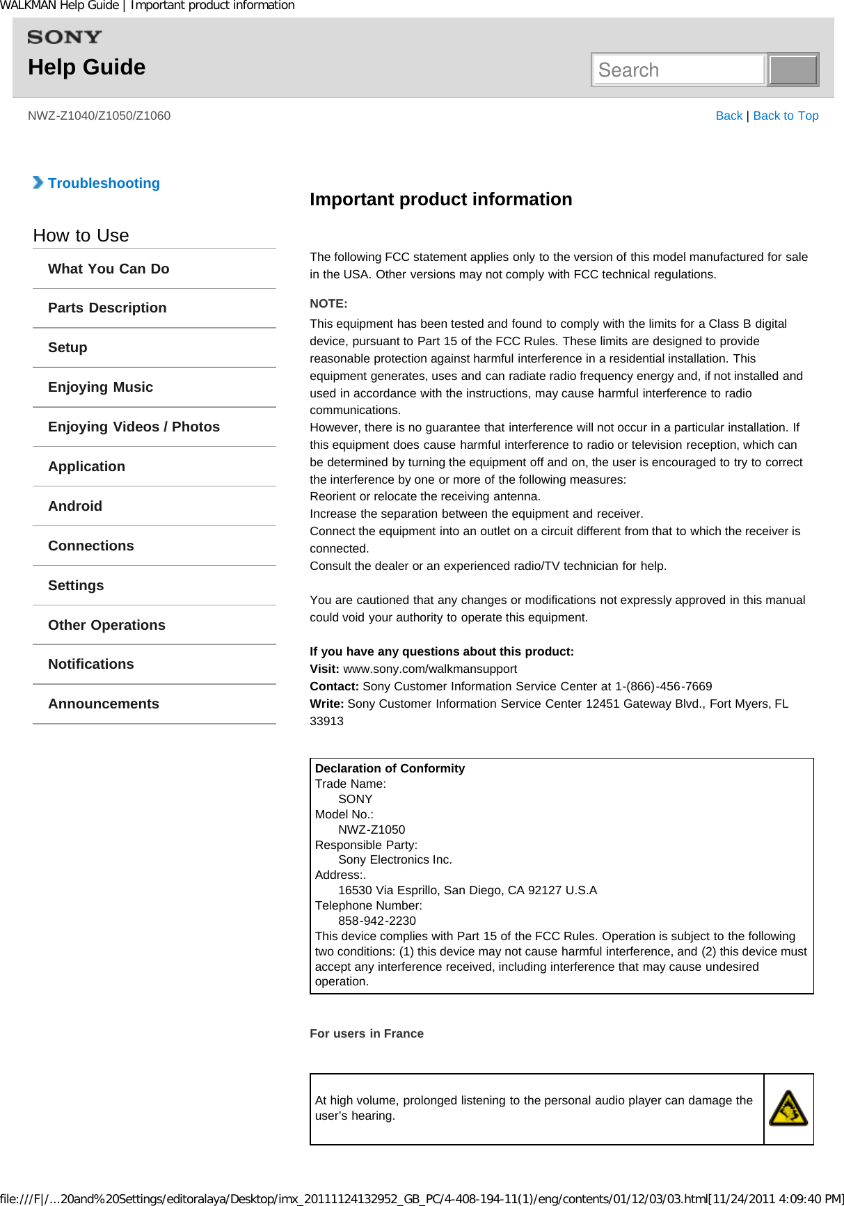 Page 230 of Sony NWZZ1000 Digital Media Player User Manual WALKMAN Help Guide   Top page