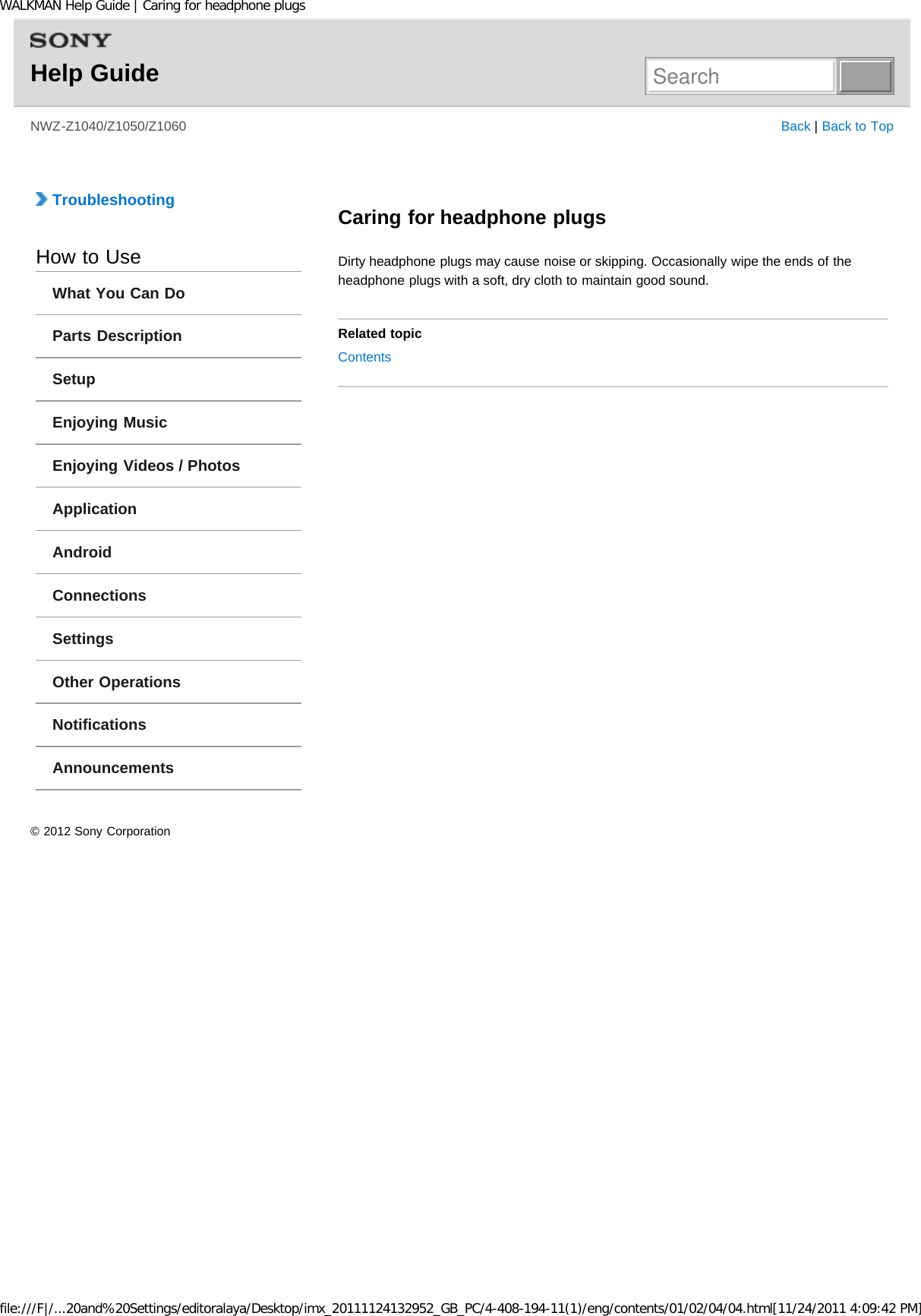 Page 235 of Sony NWZZ1000 Digital Media Player User Manual WALKMAN Help Guide   Top page