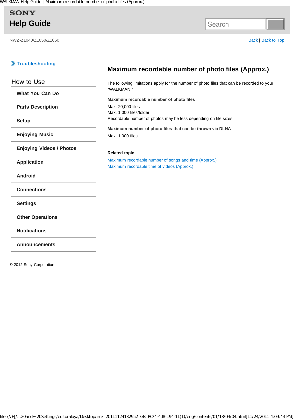 Page 236 of Sony NWZZ1000 Digital Media Player User Manual WALKMAN Help Guide   Top page