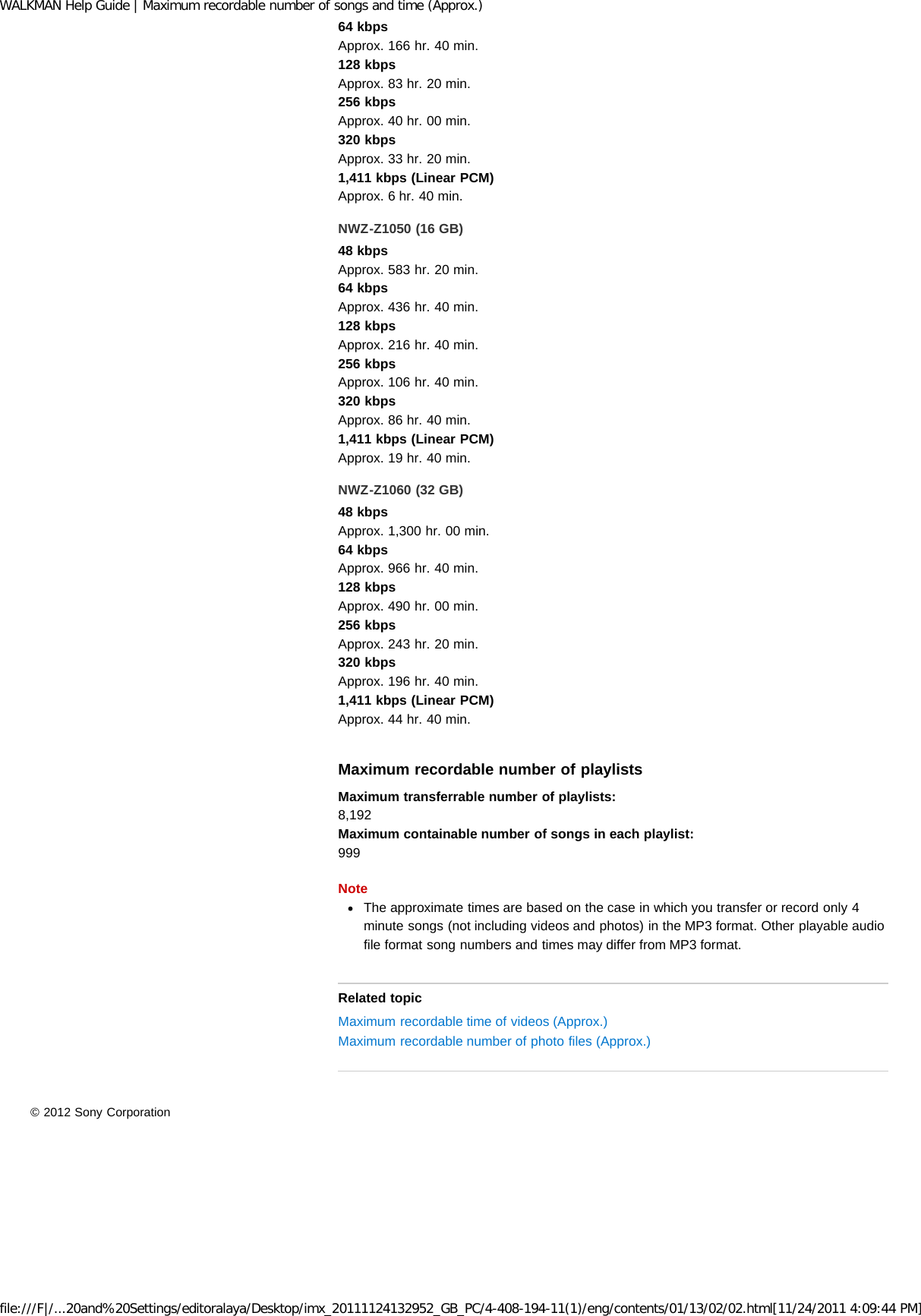 Page 238 of Sony NWZZ1000 Digital Media Player User Manual WALKMAN Help Guide   Top page