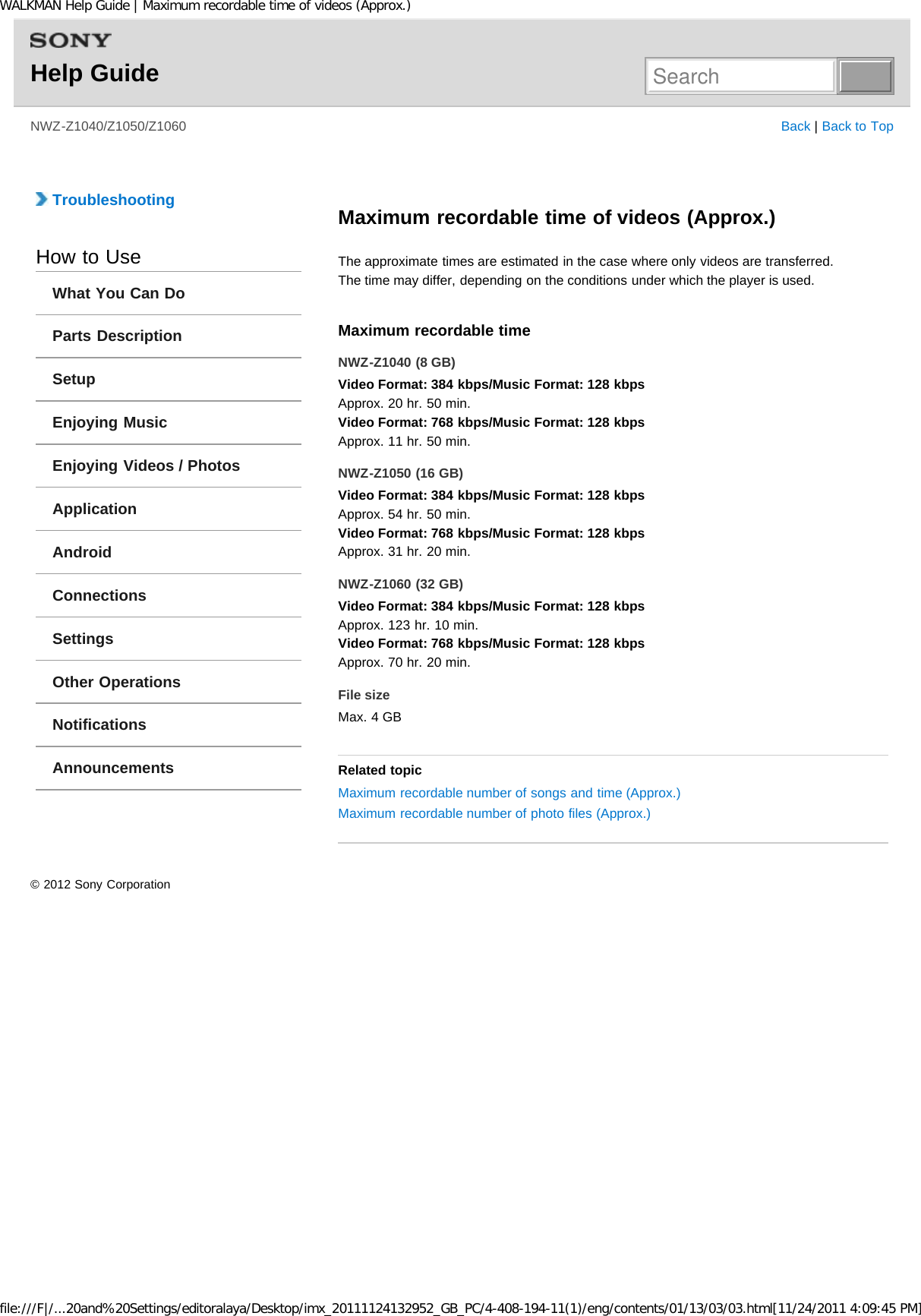 Page 239 of Sony NWZZ1000 Digital Media Player User Manual WALKMAN Help Guide   Top page