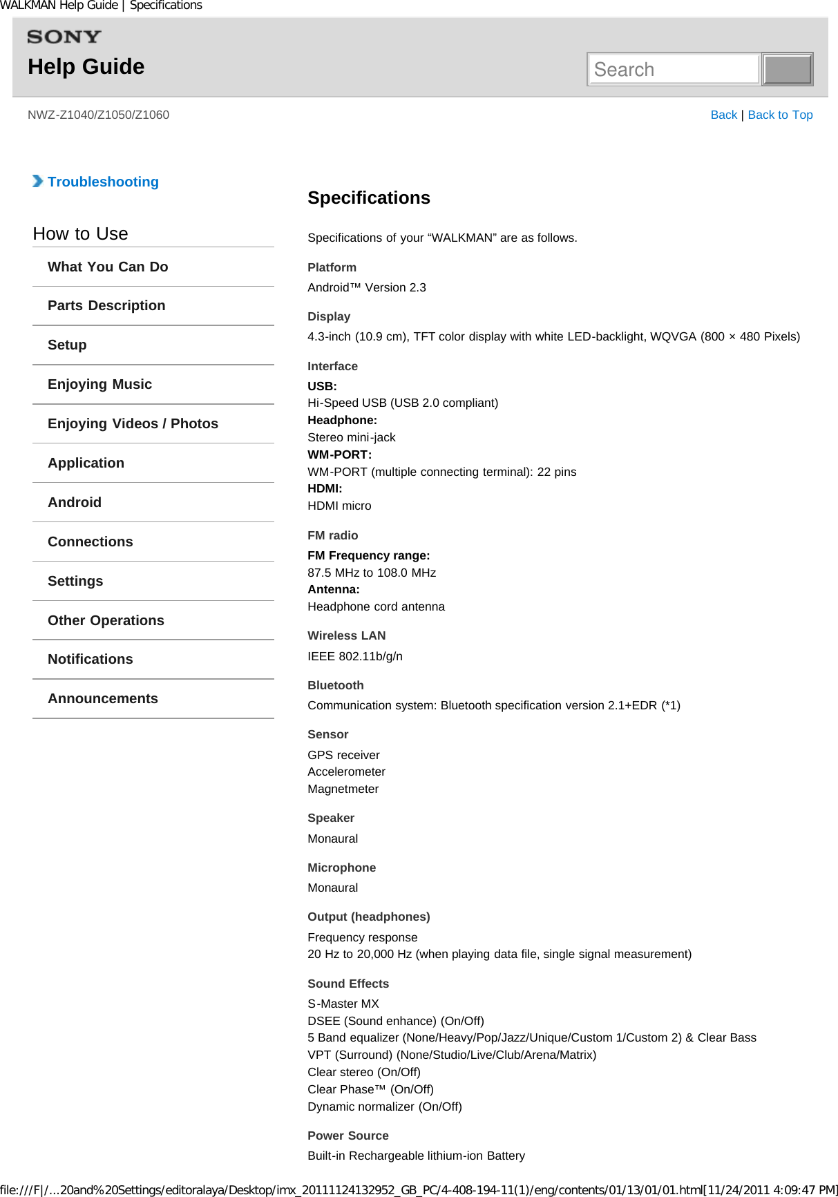 Page 241 of Sony NWZZ1000 Digital Media Player User Manual WALKMAN Help Guide   Top page