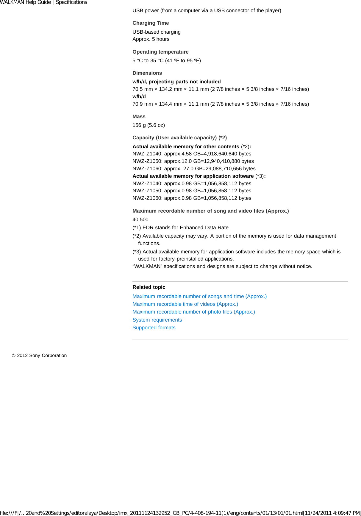 Page 242 of Sony NWZZ1000 Digital Media Player User Manual WALKMAN Help Guide   Top page