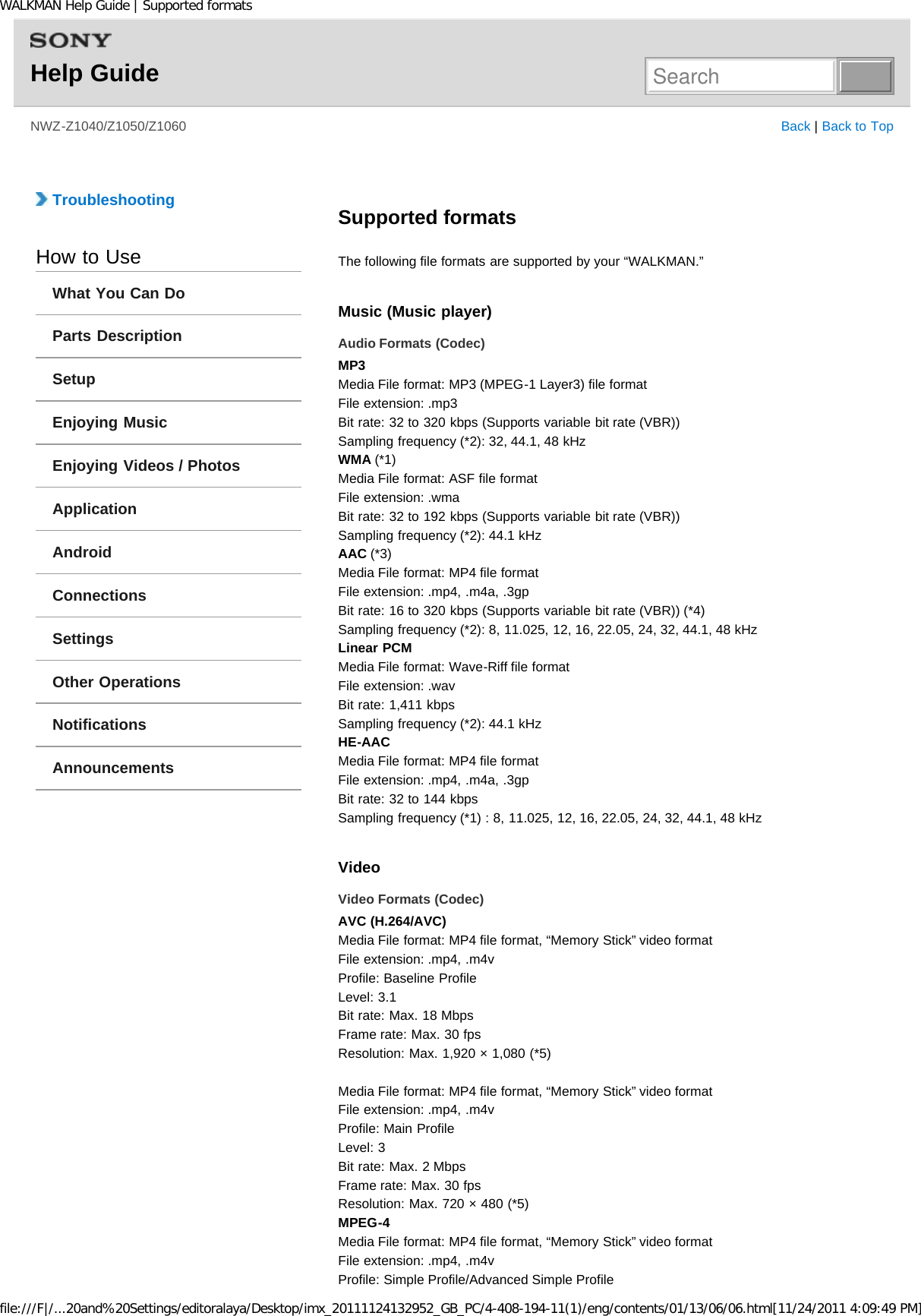 Page 243 of Sony NWZZ1000 Digital Media Player User Manual WALKMAN Help Guide   Top page