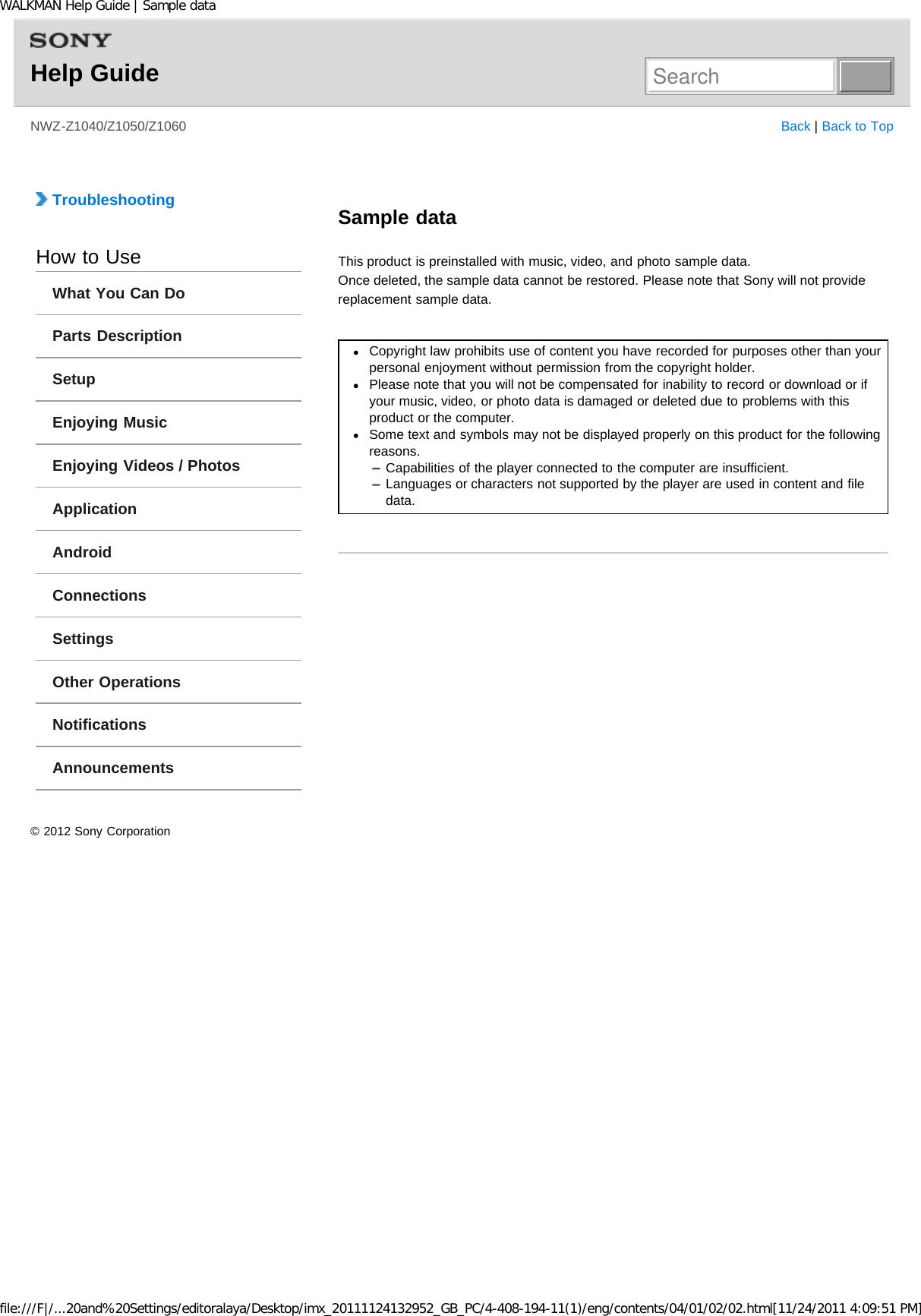 Page 246 of Sony NWZZ1000 Digital Media Player User Manual WALKMAN Help Guide   Top page