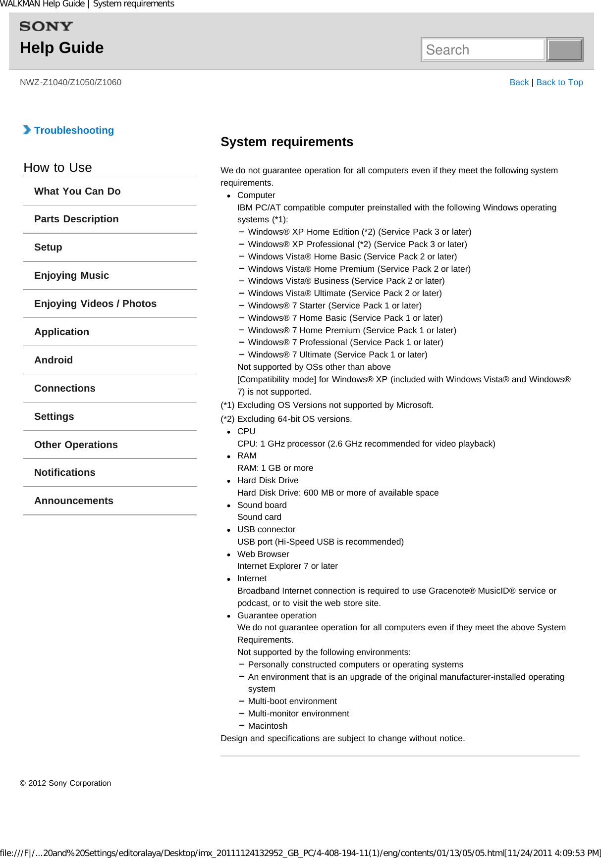 Page 248 of Sony NWZZ1000 Digital Media Player User Manual WALKMAN Help Guide   Top page