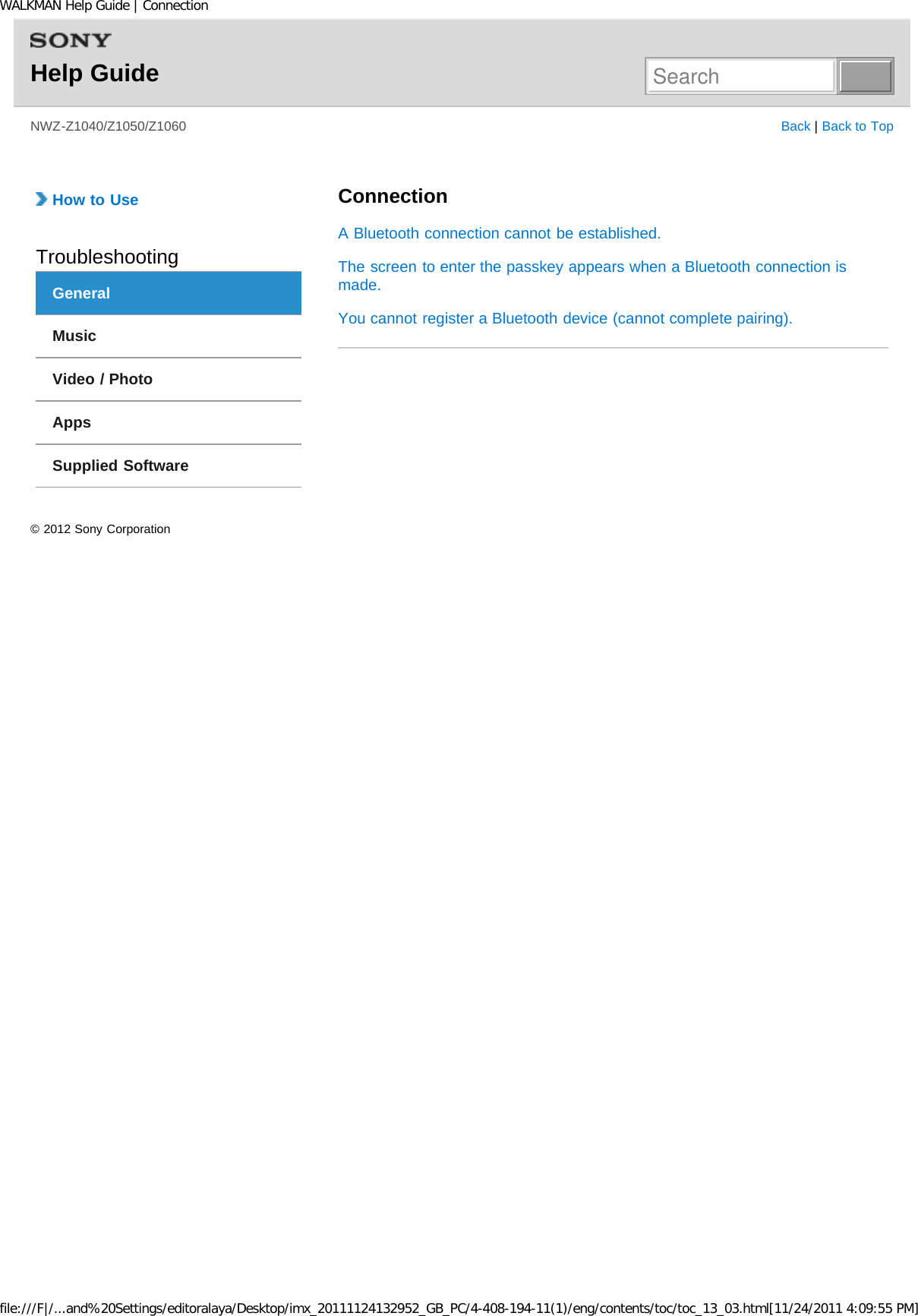 Page 250 of Sony NWZZ1000 Digital Media Player User Manual WALKMAN Help Guide   Top page