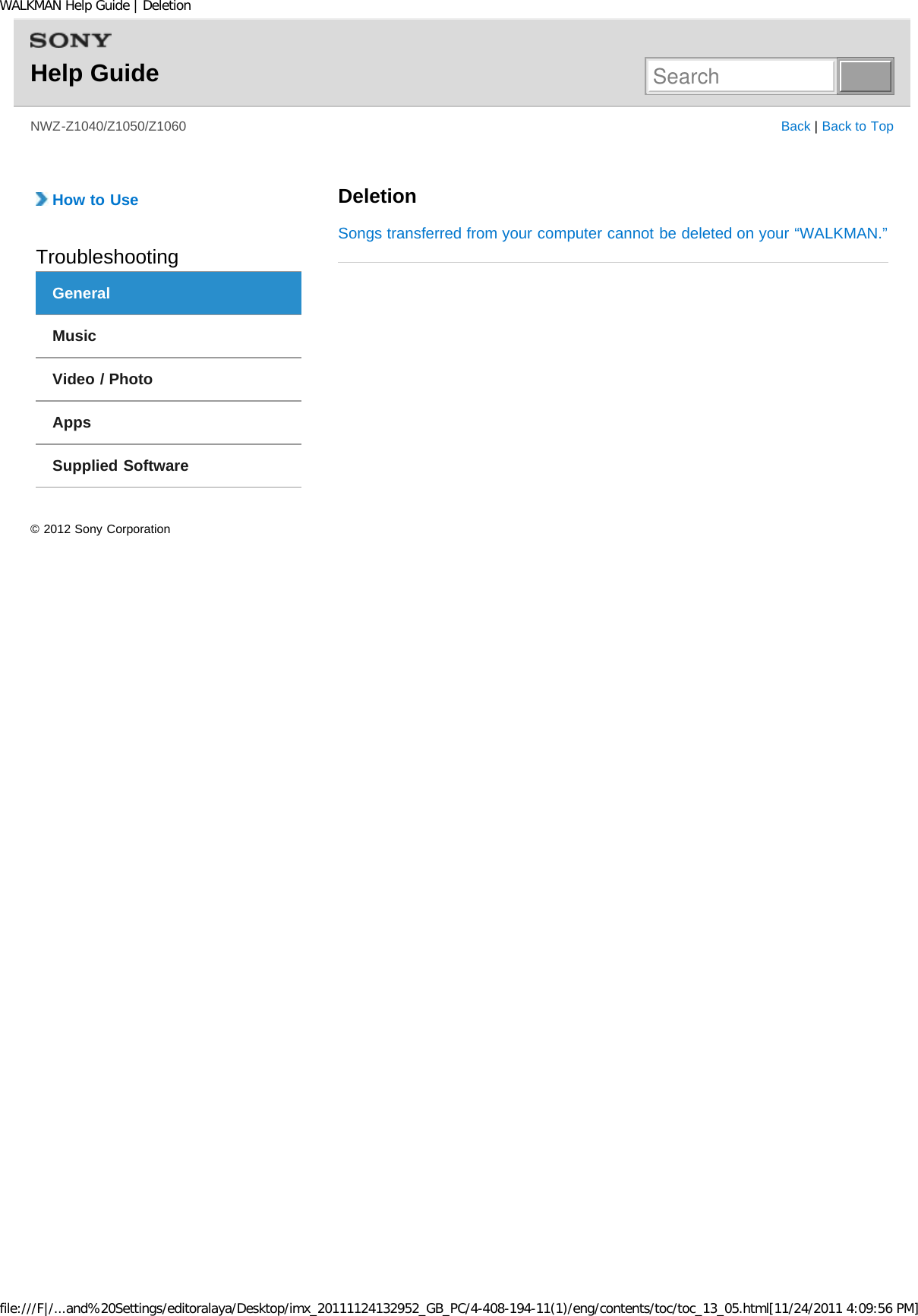 Page 251 of Sony NWZZ1000 Digital Media Player User Manual WALKMAN Help Guide   Top page