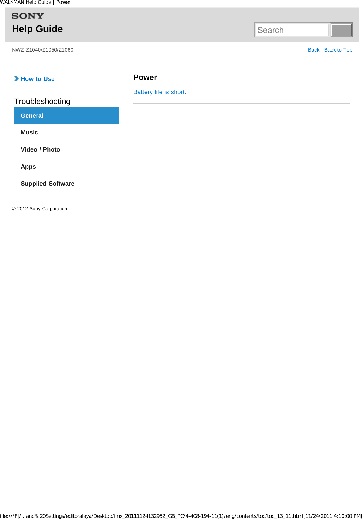 Page 254 of Sony NWZZ1000 Digital Media Player User Manual WALKMAN Help Guide   Top page