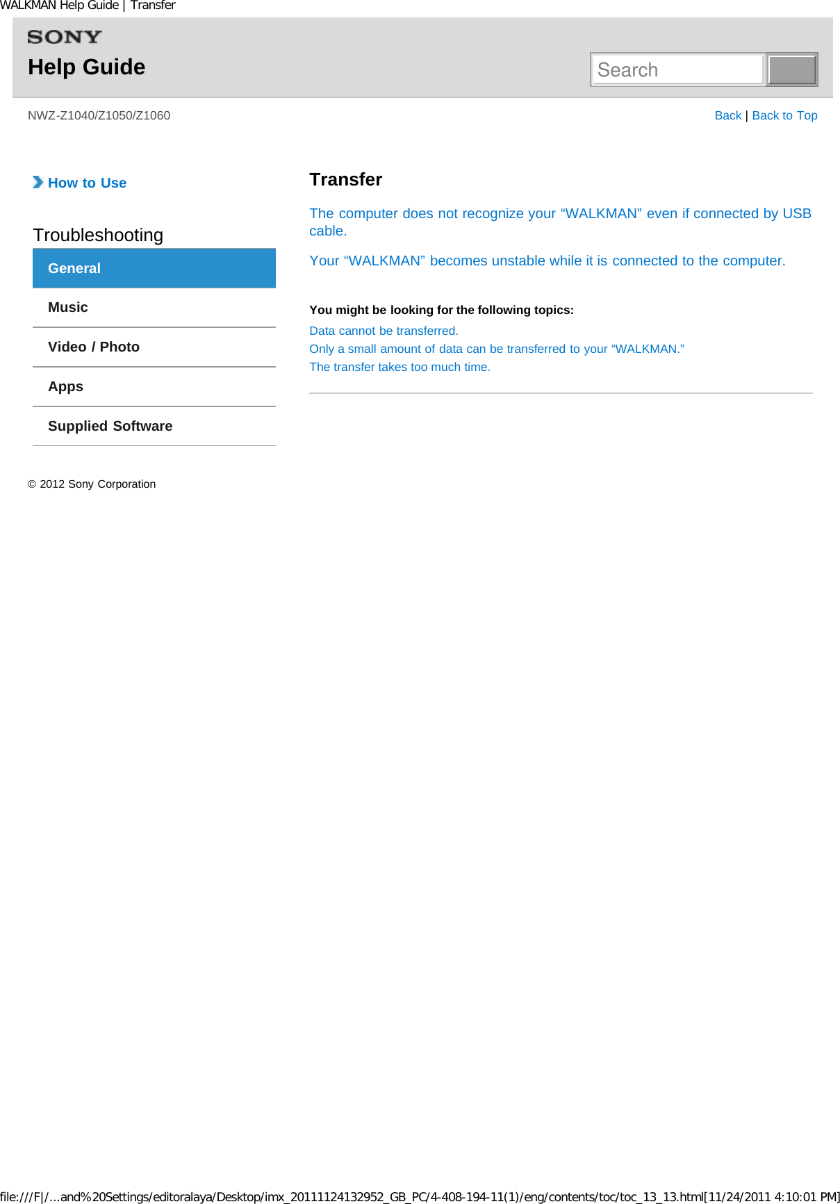 Page 255 of Sony NWZZ1000 Digital Media Player User Manual WALKMAN Help Guide   Top page