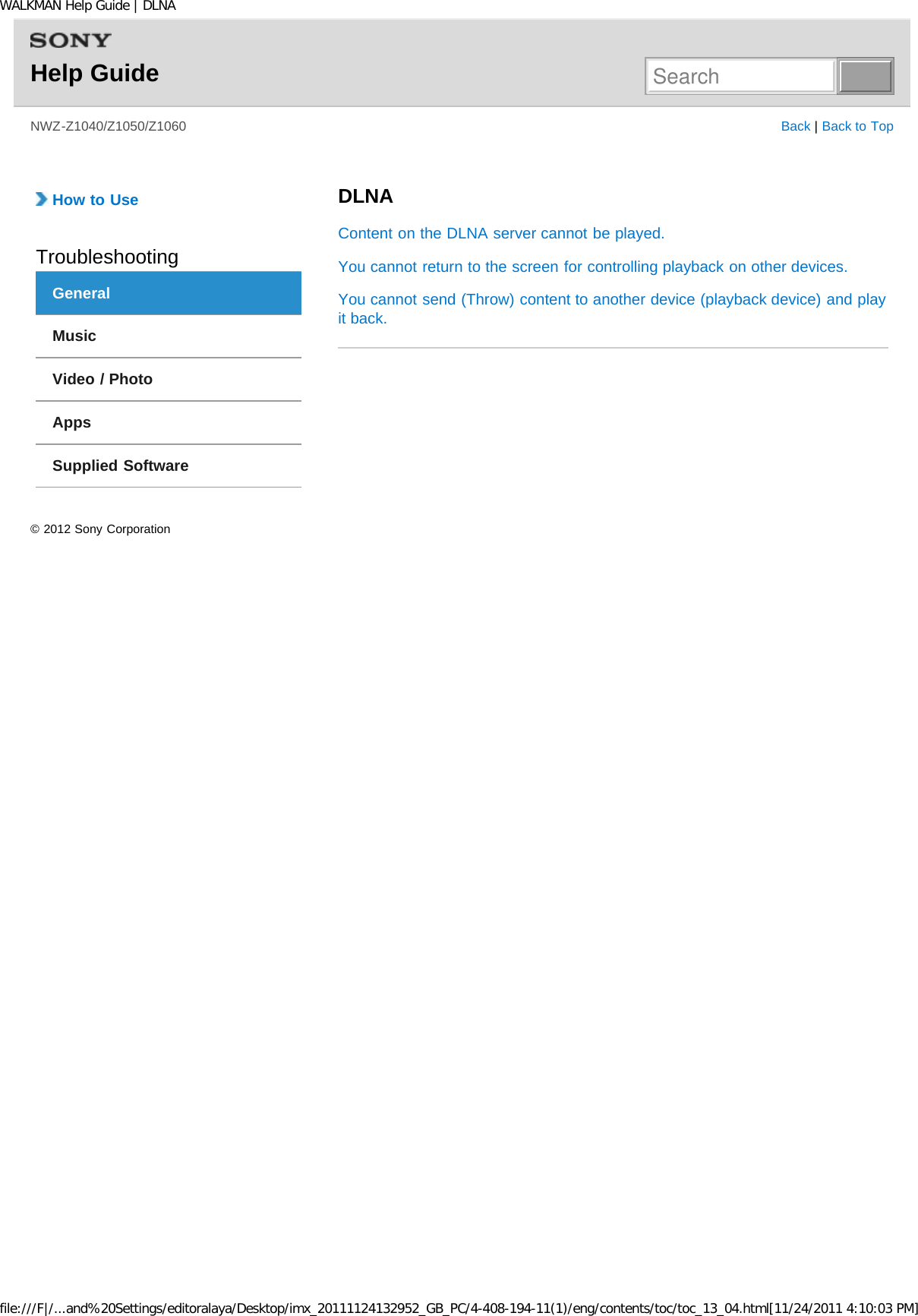 Page 257 of Sony NWZZ1000 Digital Media Player User Manual WALKMAN Help Guide   Top page