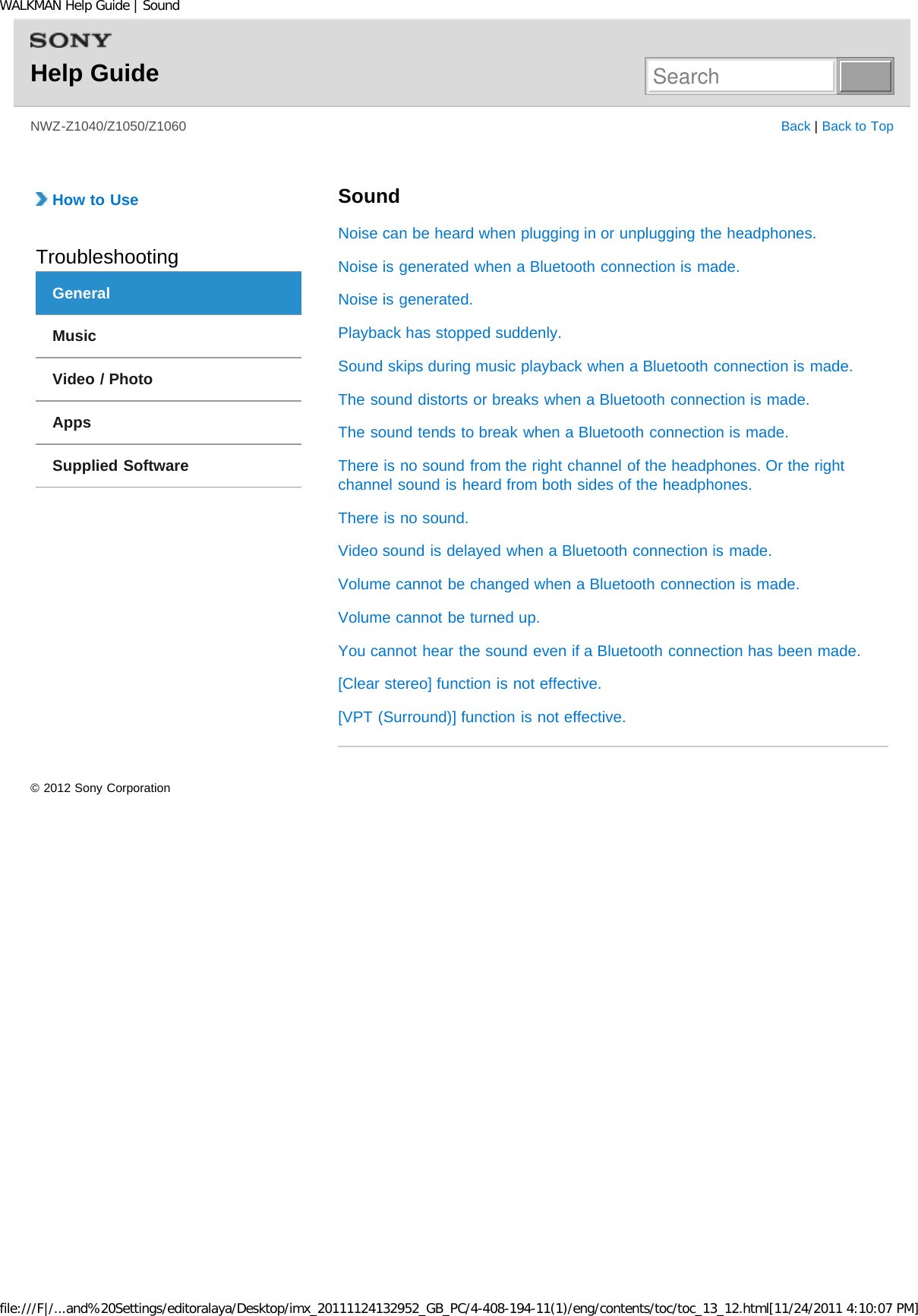 Page 261 of Sony NWZZ1000 Digital Media Player User Manual WALKMAN Help Guide   Top page