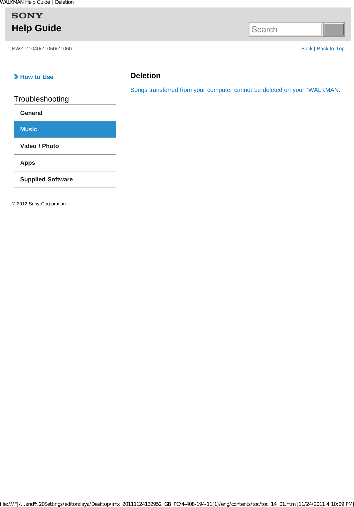 Page 263 of Sony NWZZ1000 Digital Media Player User Manual WALKMAN Help Guide   Top page