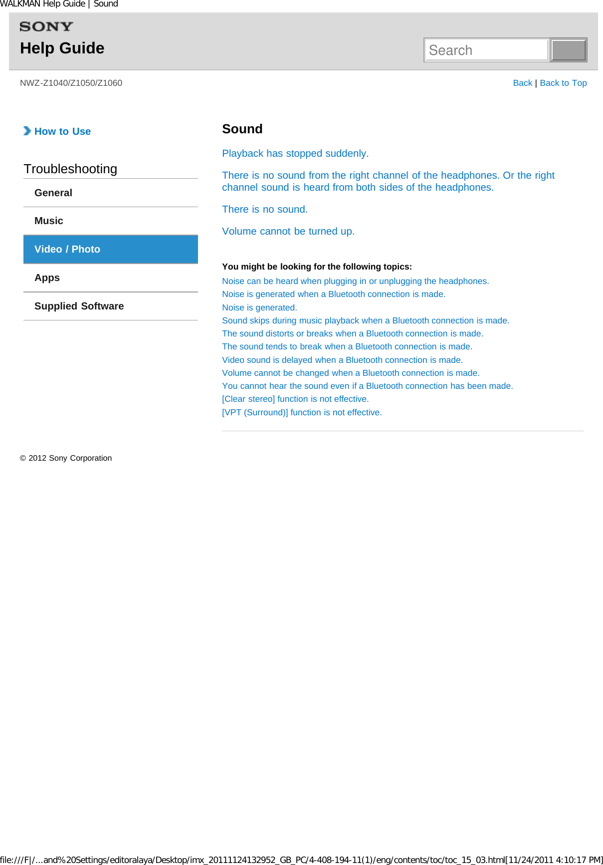 Page 270 of Sony NWZZ1000 Digital Media Player User Manual WALKMAN Help Guide   Top page