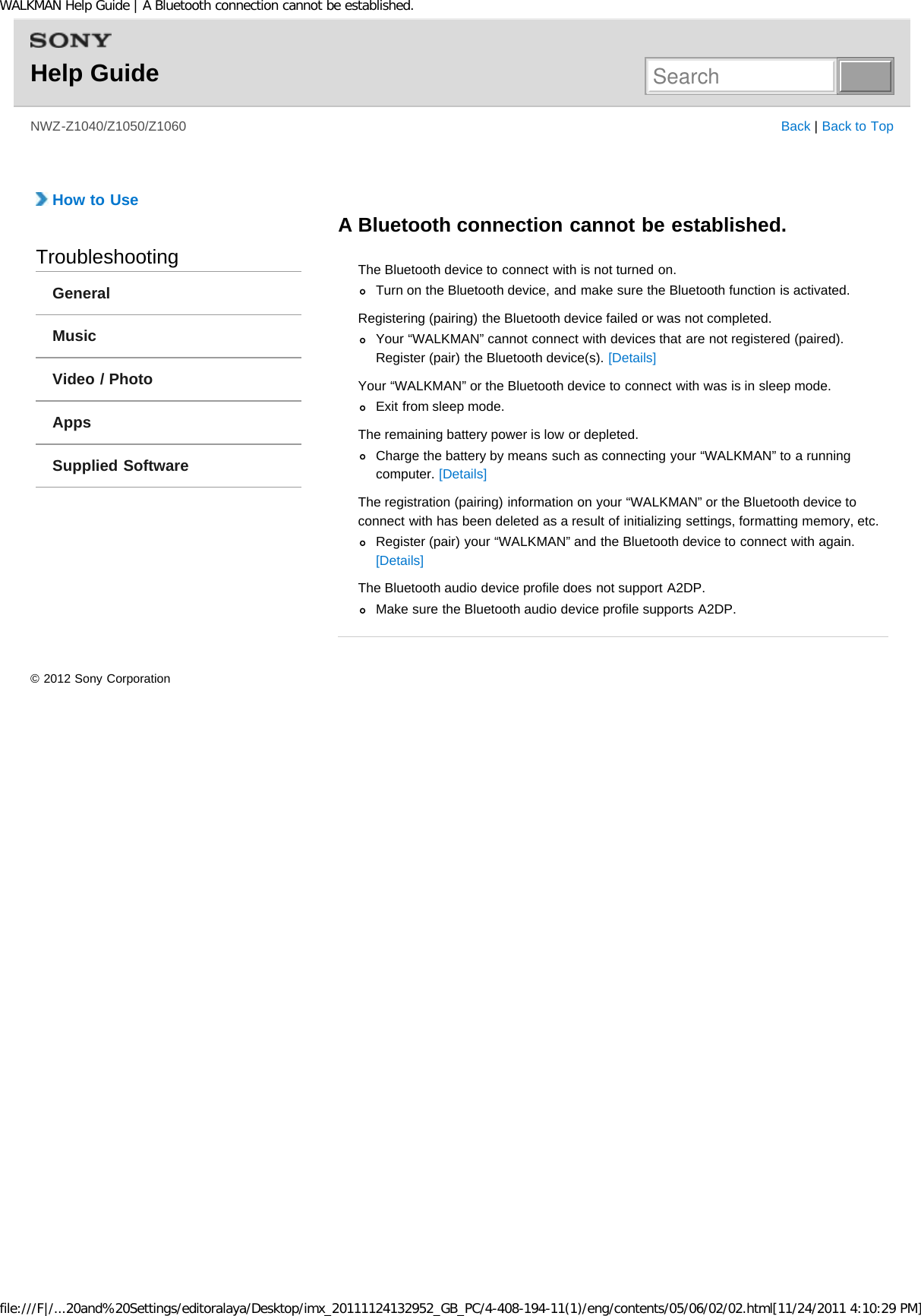 Page 281 of Sony NWZZ1000 Digital Media Player User Manual WALKMAN Help Guide   Top page