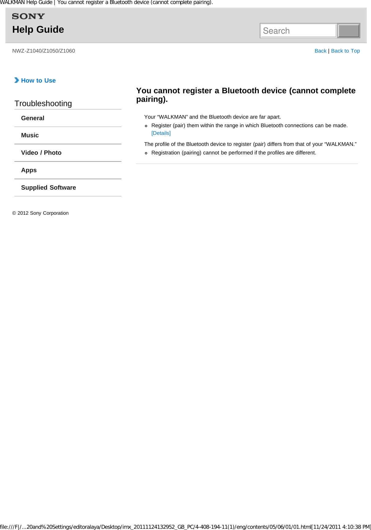 Page 290 of Sony NWZZ1000 Digital Media Player User Manual WALKMAN Help Guide   Top page