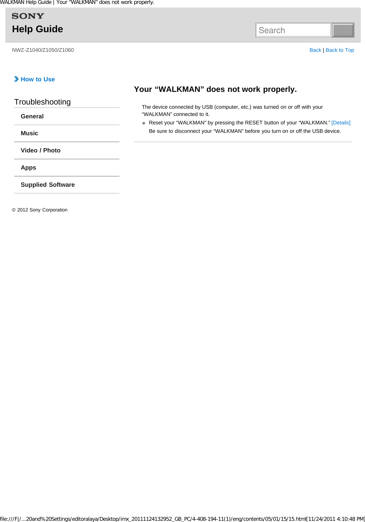 Page 299 of Sony NWZZ1000 Digital Media Player User Manual WALKMAN Help Guide   Top page