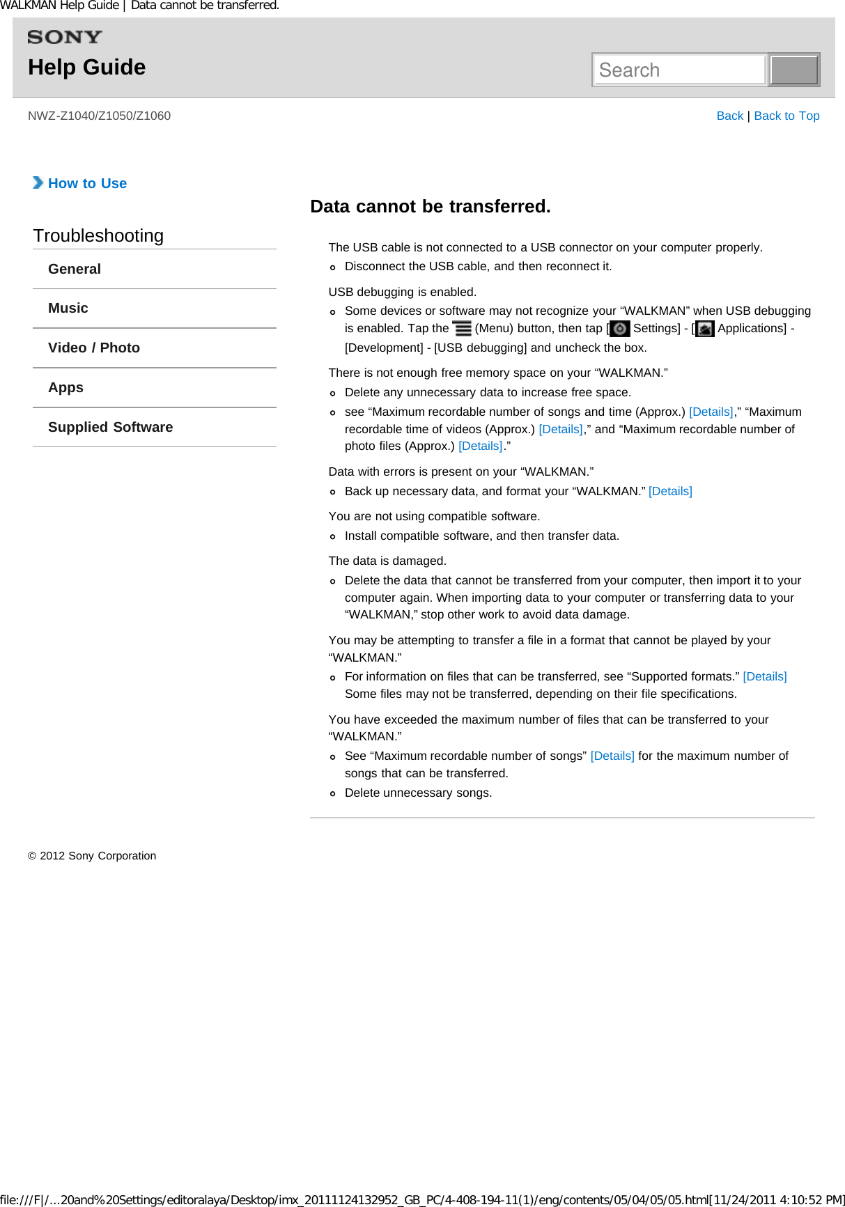 Page 303 of Sony NWZZ1000 Digital Media Player User Manual WALKMAN Help Guide   Top page