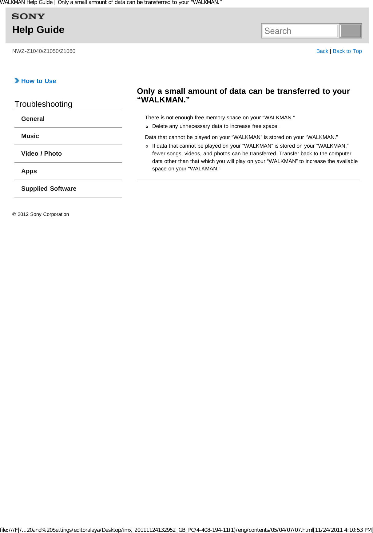 Page 304 of Sony NWZZ1000 Digital Media Player User Manual WALKMAN Help Guide   Top page