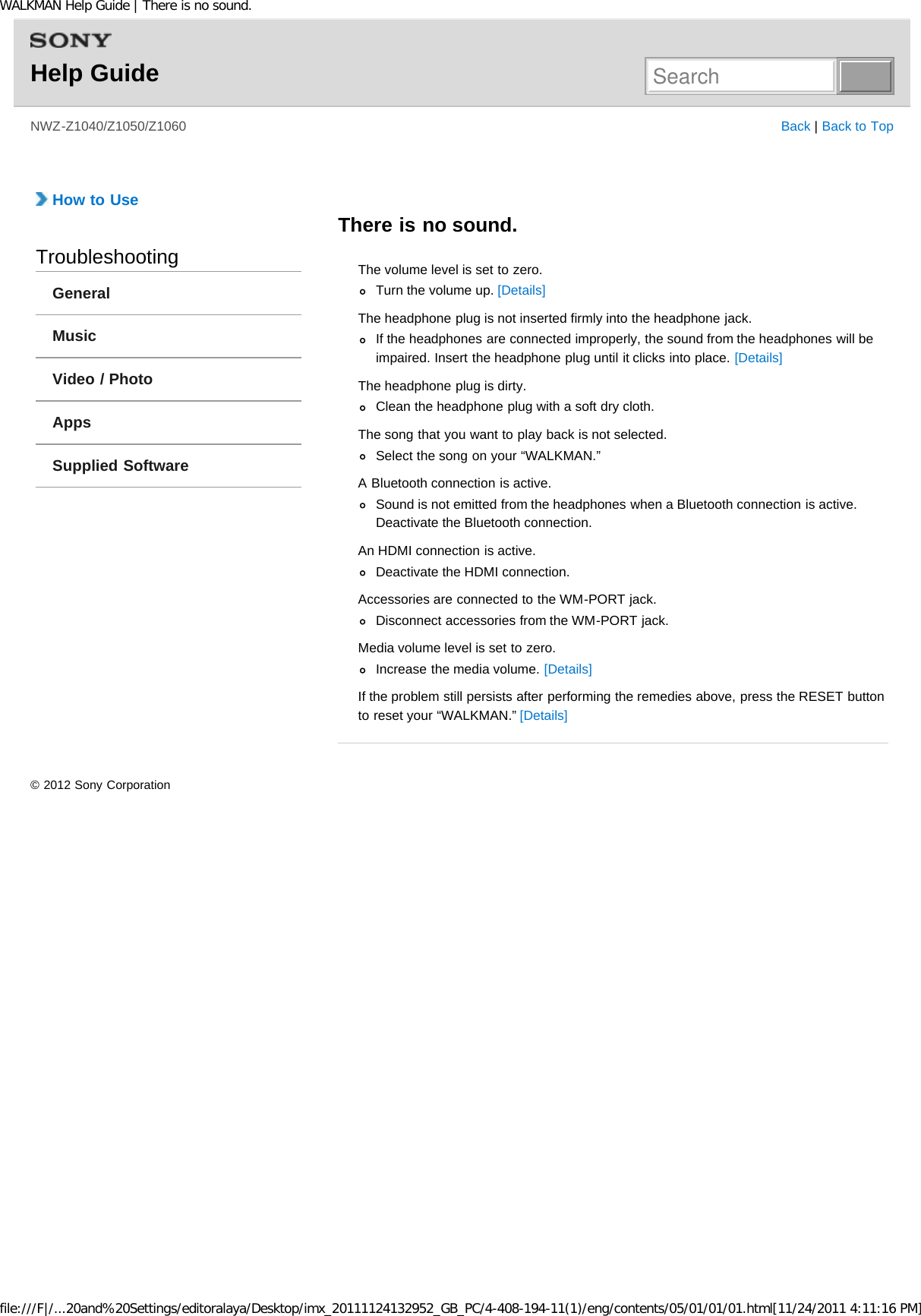 Page 325 of Sony NWZZ1000 Digital Media Player User Manual WALKMAN Help Guide   Top page