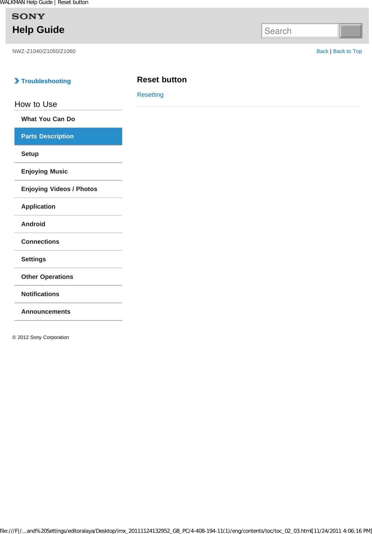 Page 33 of Sony NWZZ1000 Digital Media Player User Manual WALKMAN Help Guide   Top page