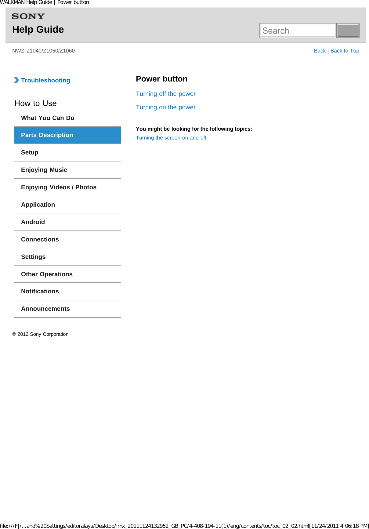 Page 35 of Sony NWZZ1000 Digital Media Player User Manual WALKMAN Help Guide   Top page