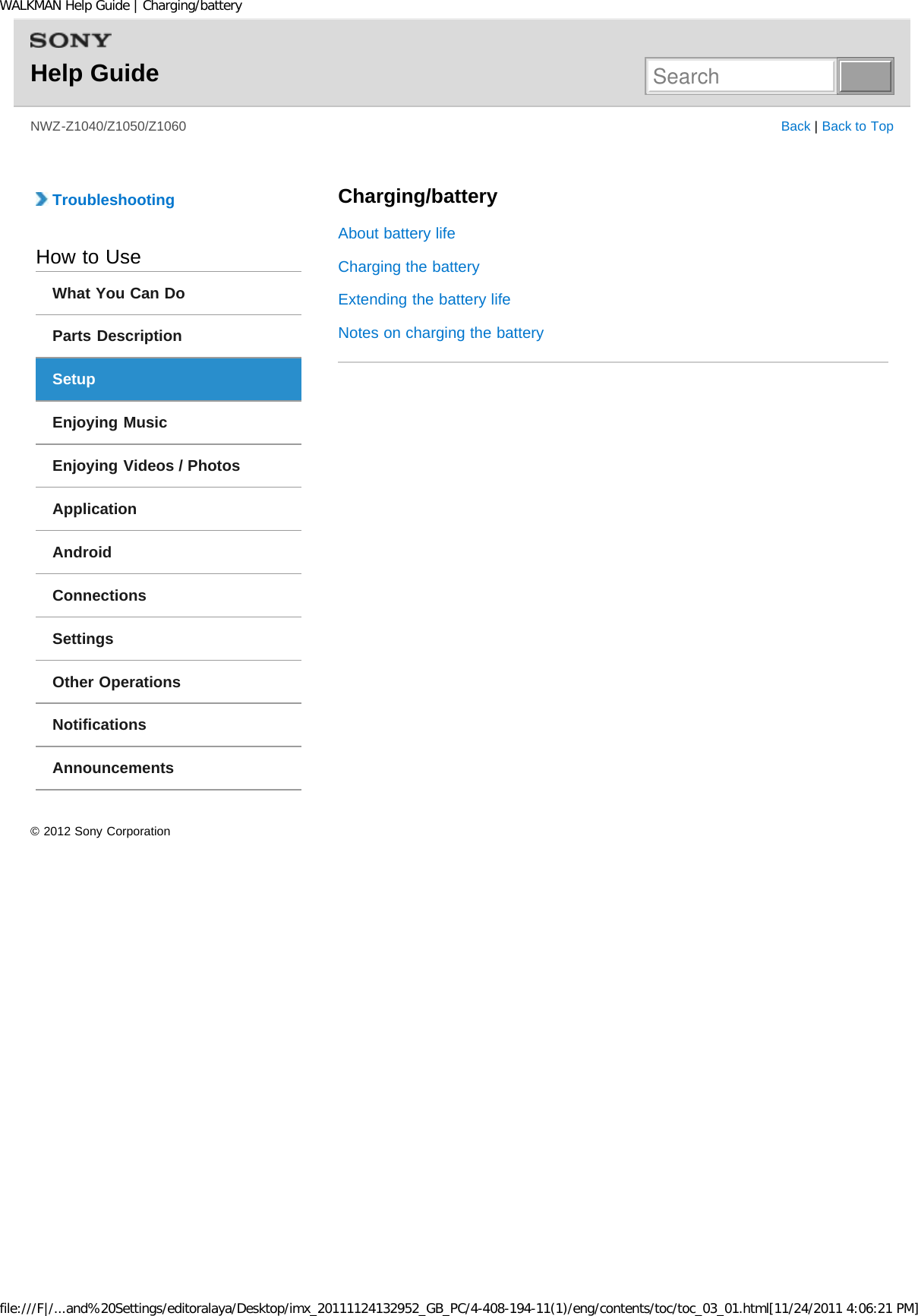 Page 38 of Sony NWZZ1000 Digital Media Player User Manual WALKMAN Help Guide   Top page