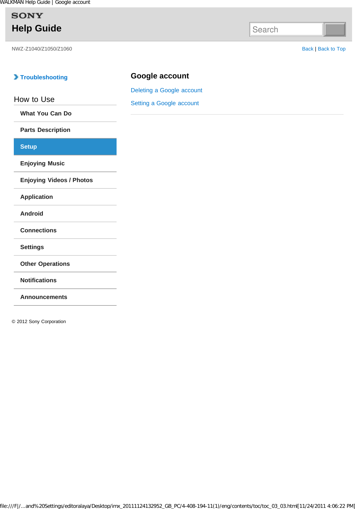 Page 39 of Sony NWZZ1000 Digital Media Player User Manual WALKMAN Help Guide   Top page