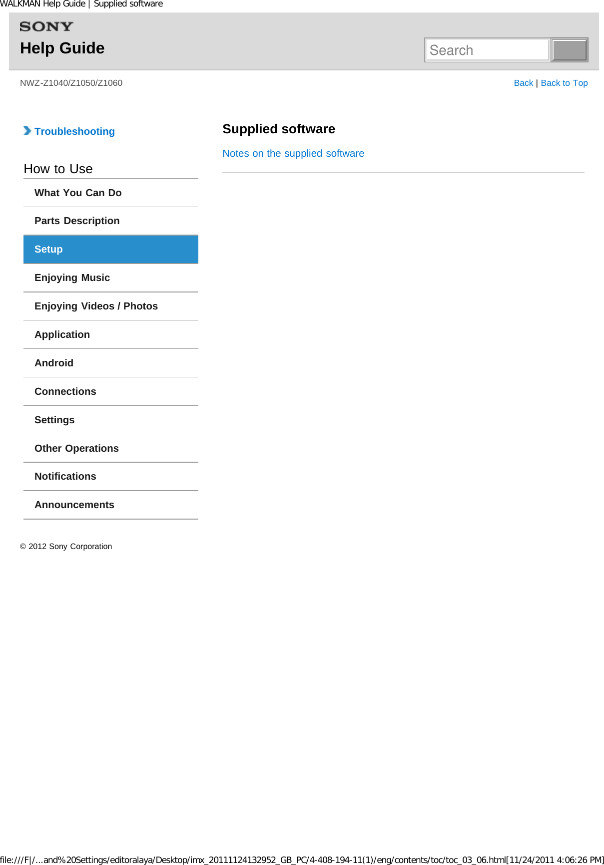 Page 43 of Sony NWZZ1000 Digital Media Player User Manual WALKMAN Help Guide   Top page