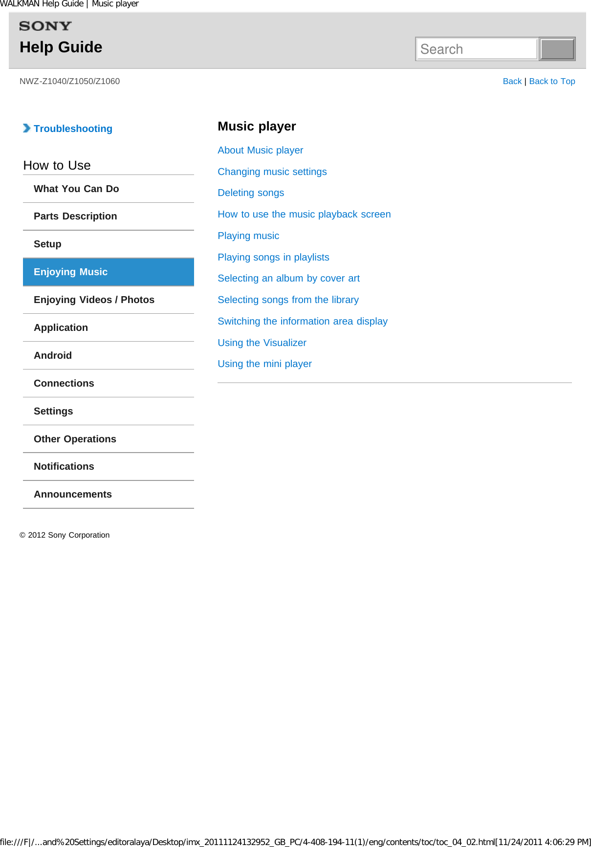 Page 46 of Sony NWZZ1000 Digital Media Player User Manual WALKMAN Help Guide   Top page