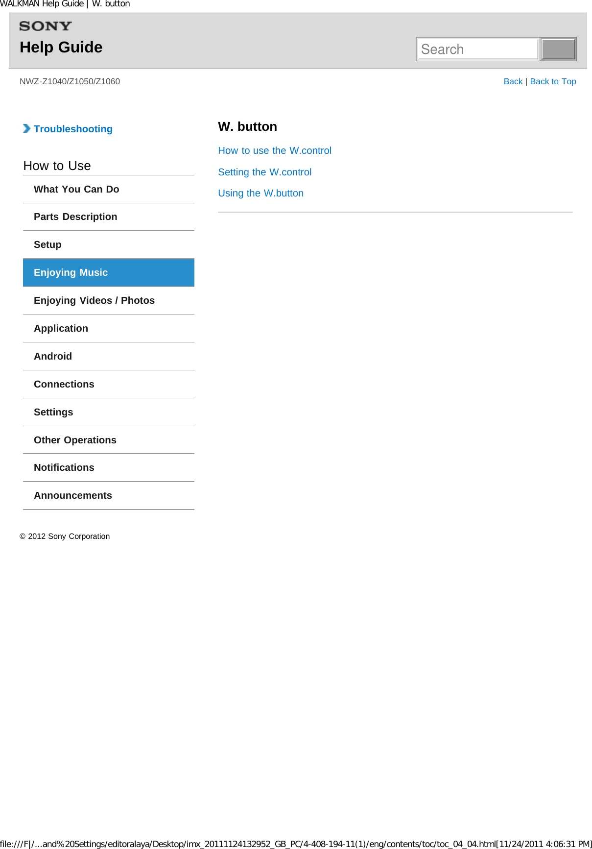 Page 47 of Sony NWZZ1000 Digital Media Player User Manual WALKMAN Help Guide   Top page