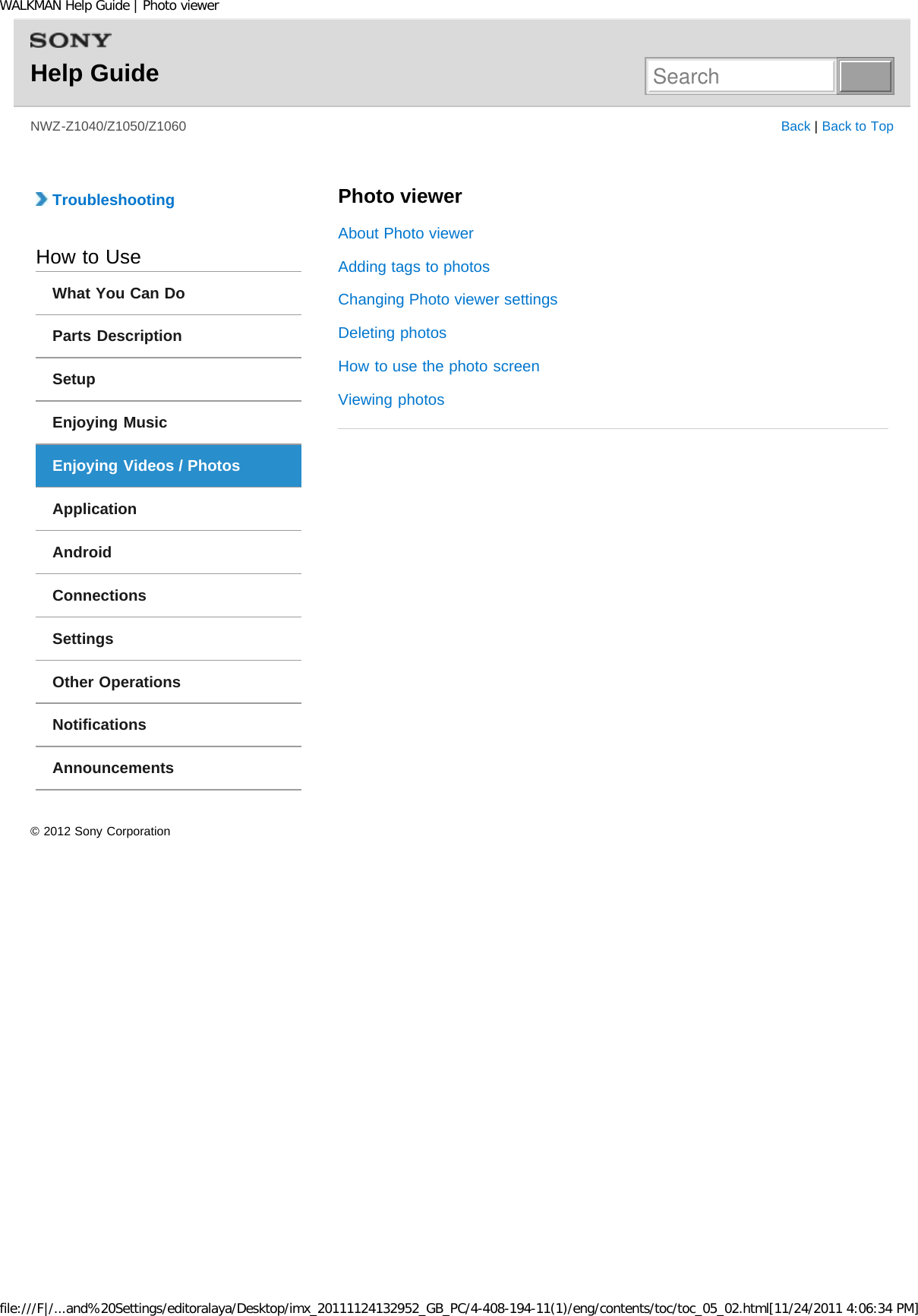 Page 50 of Sony NWZZ1000 Digital Media Player User Manual WALKMAN Help Guide   Top page