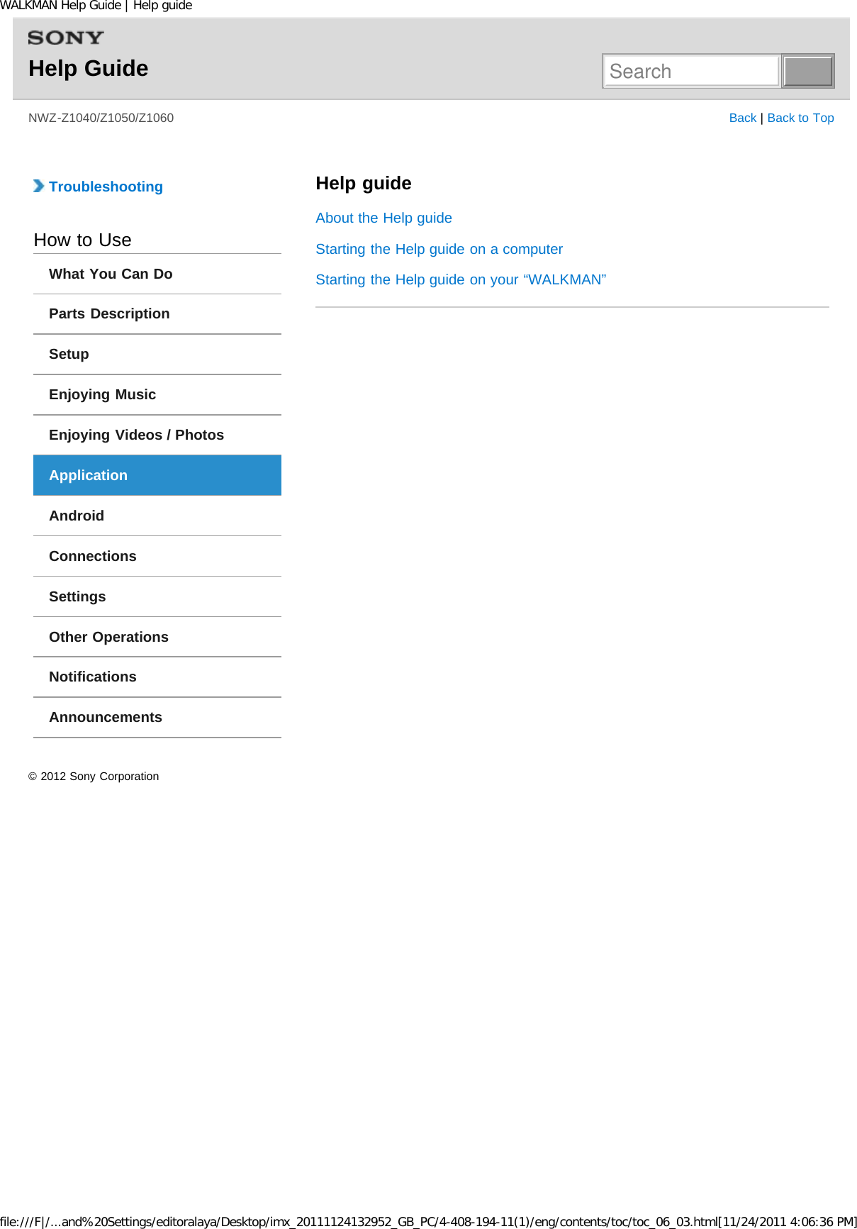 Page 52 of Sony NWZZ1000 Digital Media Player User Manual WALKMAN Help Guide   Top page