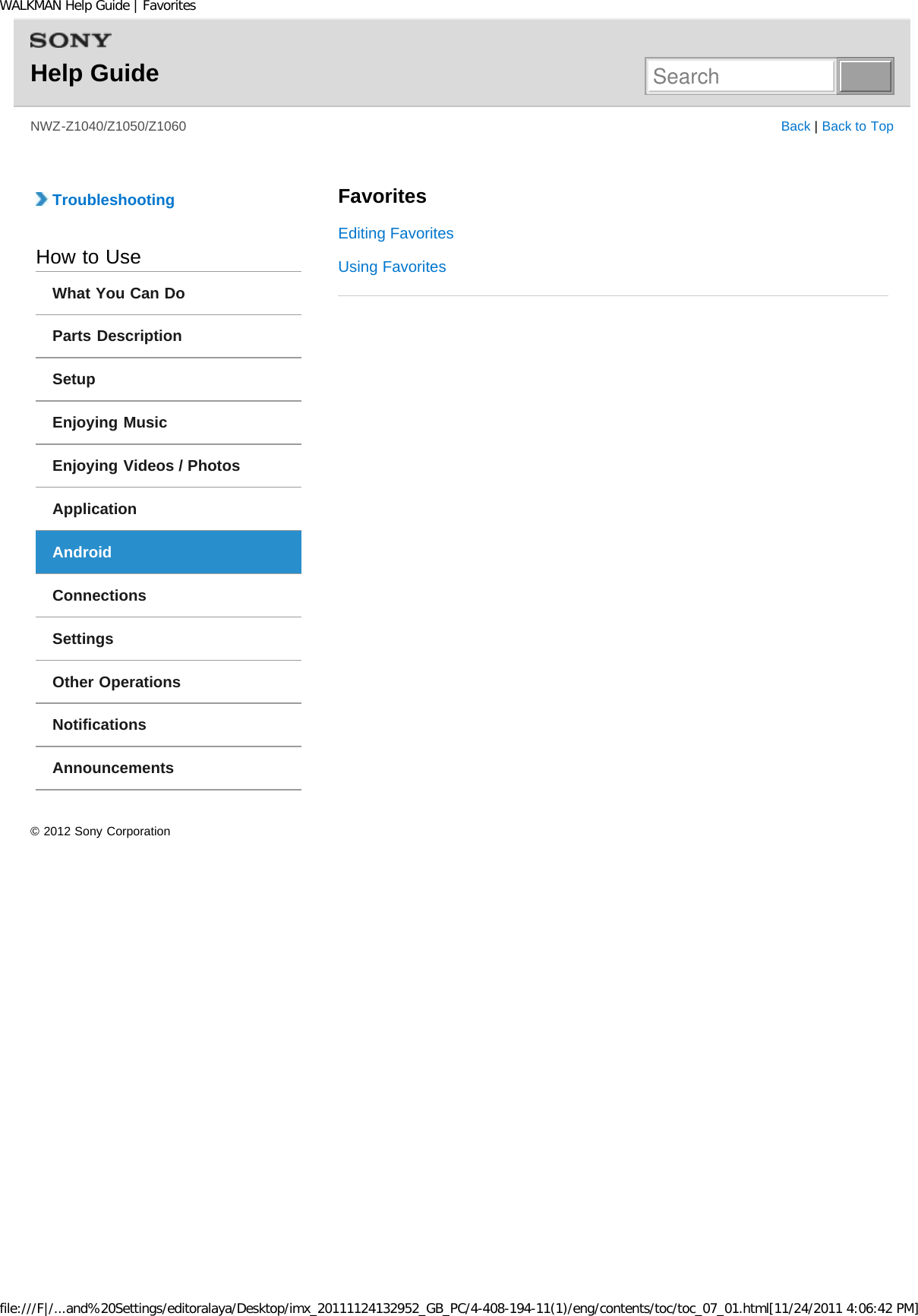 Page 58 of Sony NWZZ1000 Digital Media Player User Manual WALKMAN Help Guide   Top page