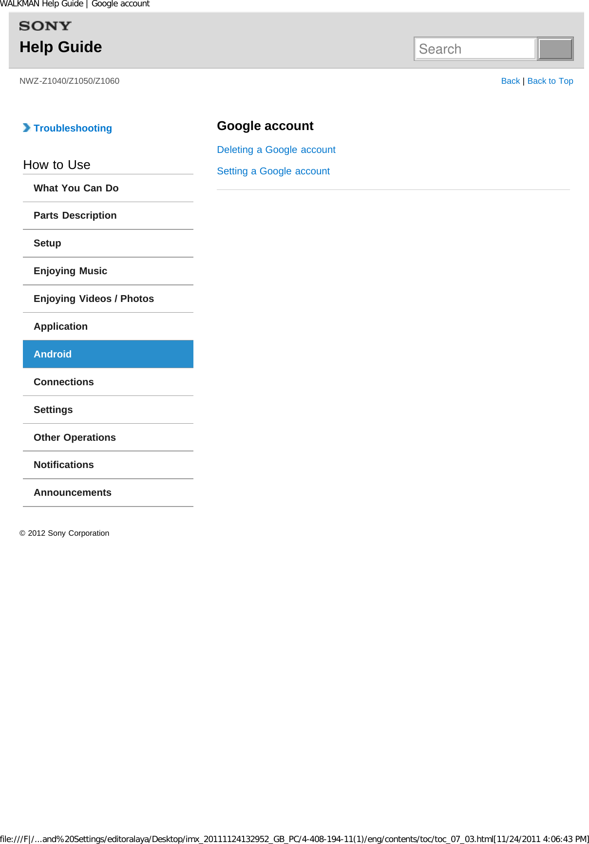 Page 59 of Sony NWZZ1000 Digital Media Player User Manual WALKMAN Help Guide   Top page