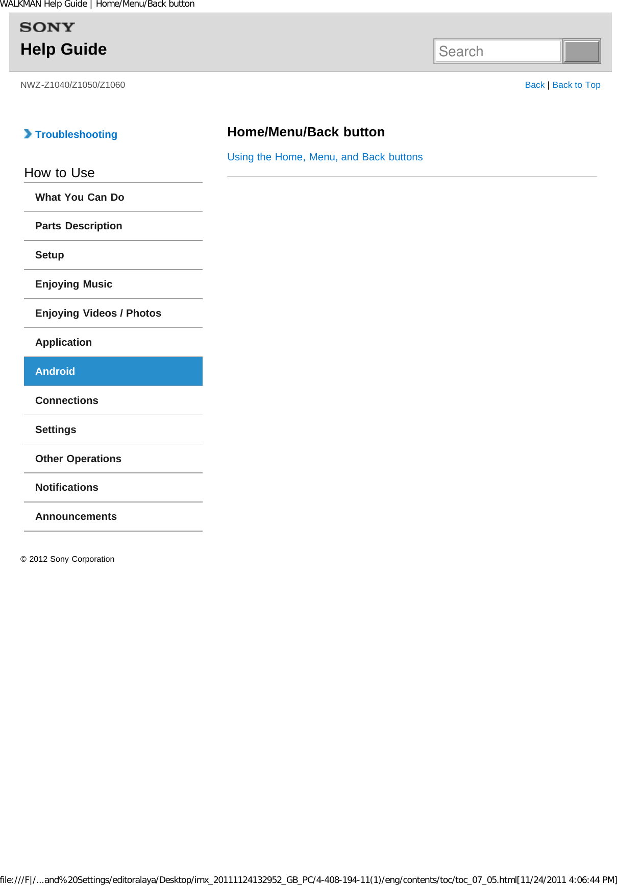 Page 60 of Sony NWZZ1000 Digital Media Player User Manual WALKMAN Help Guide   Top page