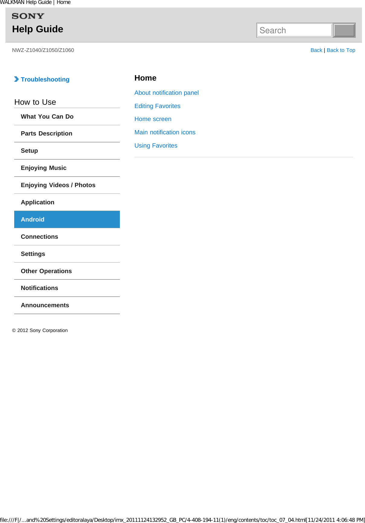 Page 64 of Sony NWZZ1000 Digital Media Player User Manual WALKMAN Help Guide   Top page