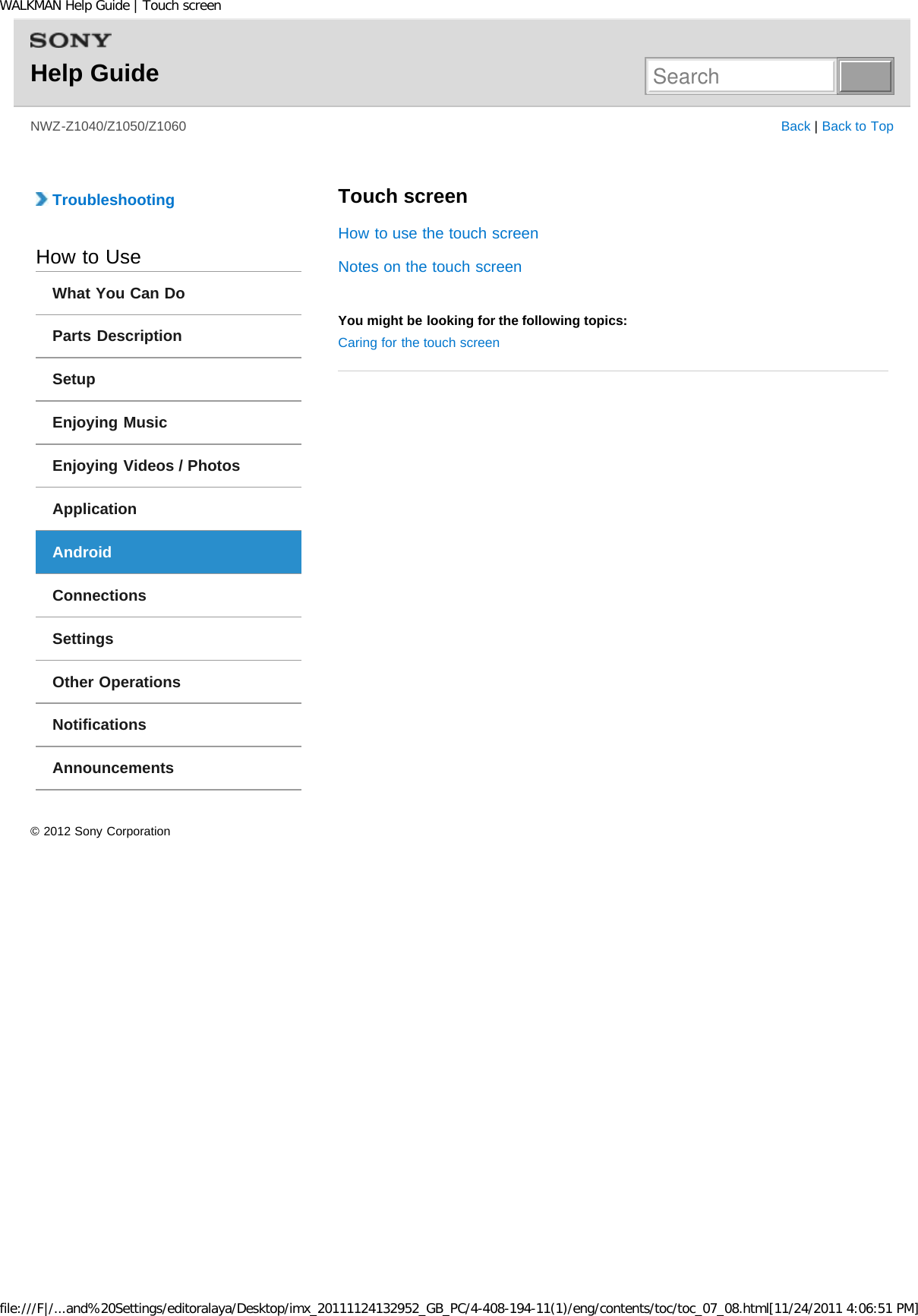 Page 66 of Sony NWZZ1000 Digital Media Player User Manual WALKMAN Help Guide   Top page