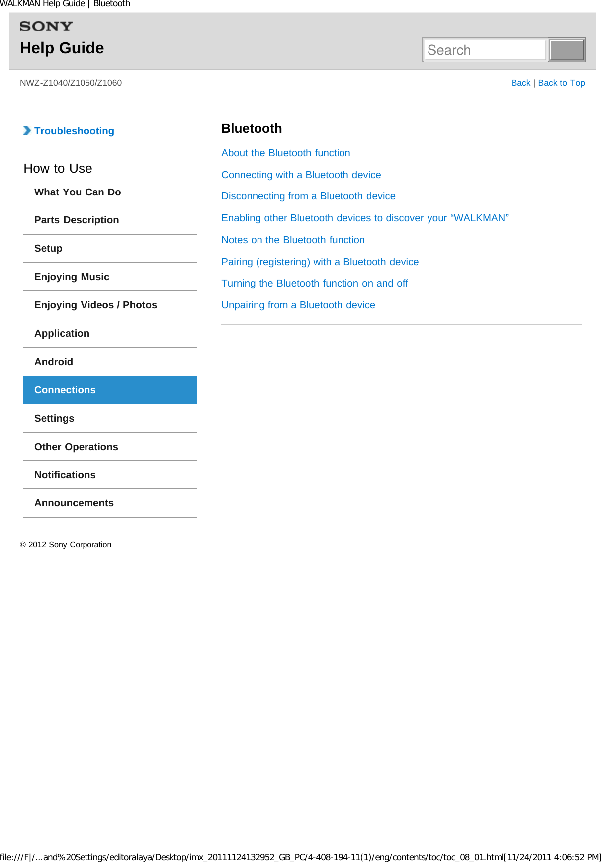 Page 67 of Sony NWZZ1000 Digital Media Player User Manual WALKMAN Help Guide   Top page