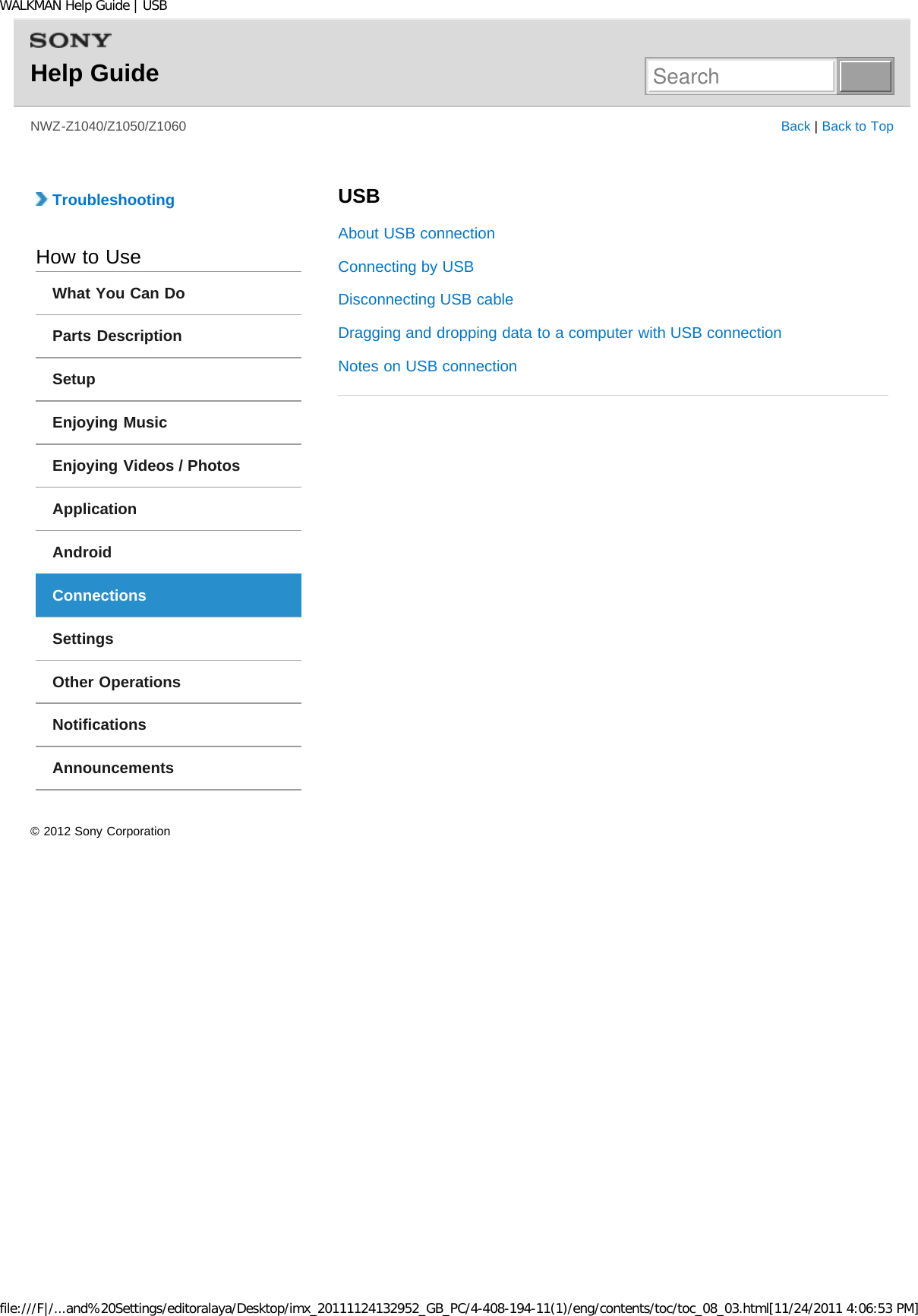 Page 68 of Sony NWZZ1000 Digital Media Player User Manual WALKMAN Help Guide   Top page