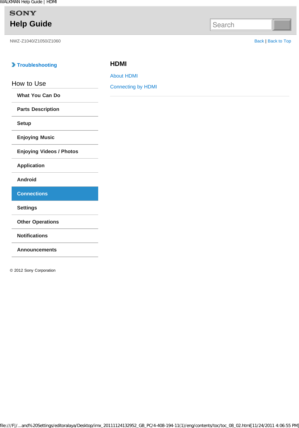 Page 70 of Sony NWZZ1000 Digital Media Player User Manual WALKMAN Help Guide   Top page