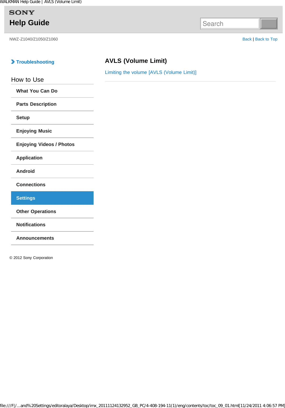 Page 72 of Sony NWZZ1000 Digital Media Player User Manual WALKMAN Help Guide   Top page