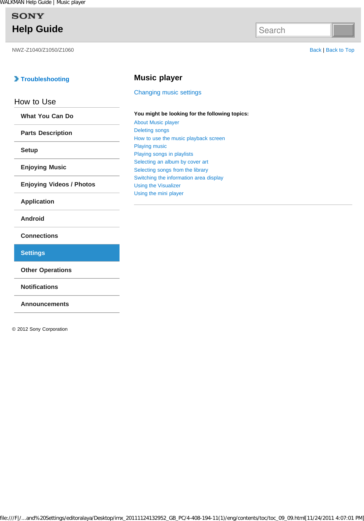 Page 76 of Sony NWZZ1000 Digital Media Player User Manual WALKMAN Help Guide   Top page