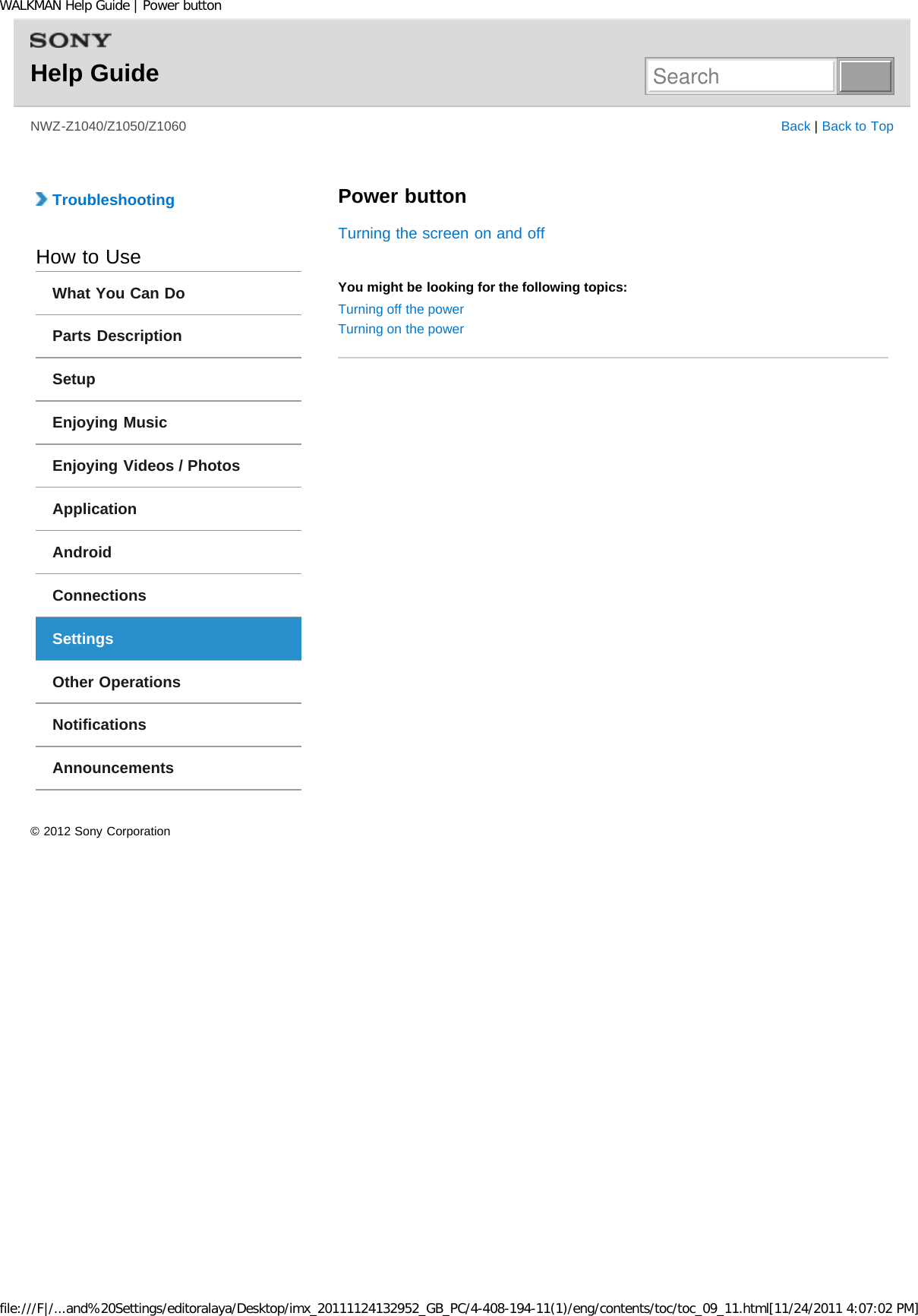 Page 77 of Sony NWZZ1000 Digital Media Player User Manual WALKMAN Help Guide   Top page