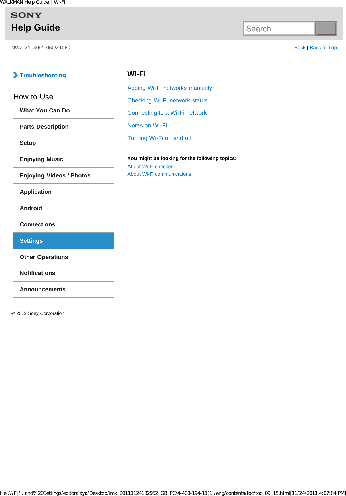 Page 79 of Sony NWZZ1000 Digital Media Player User Manual WALKMAN Help Guide   Top page