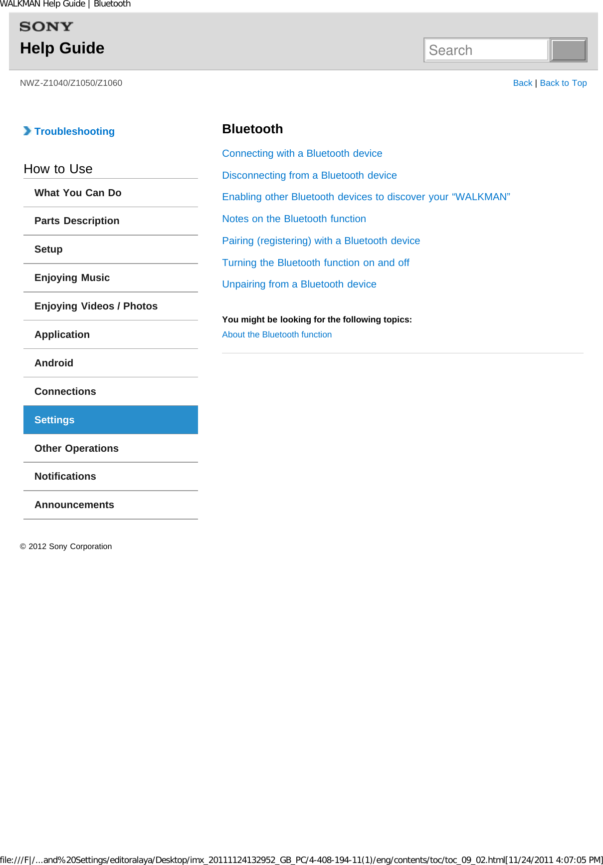 Page 80 of Sony NWZZ1000 Digital Media Player User Manual WALKMAN Help Guide   Top page